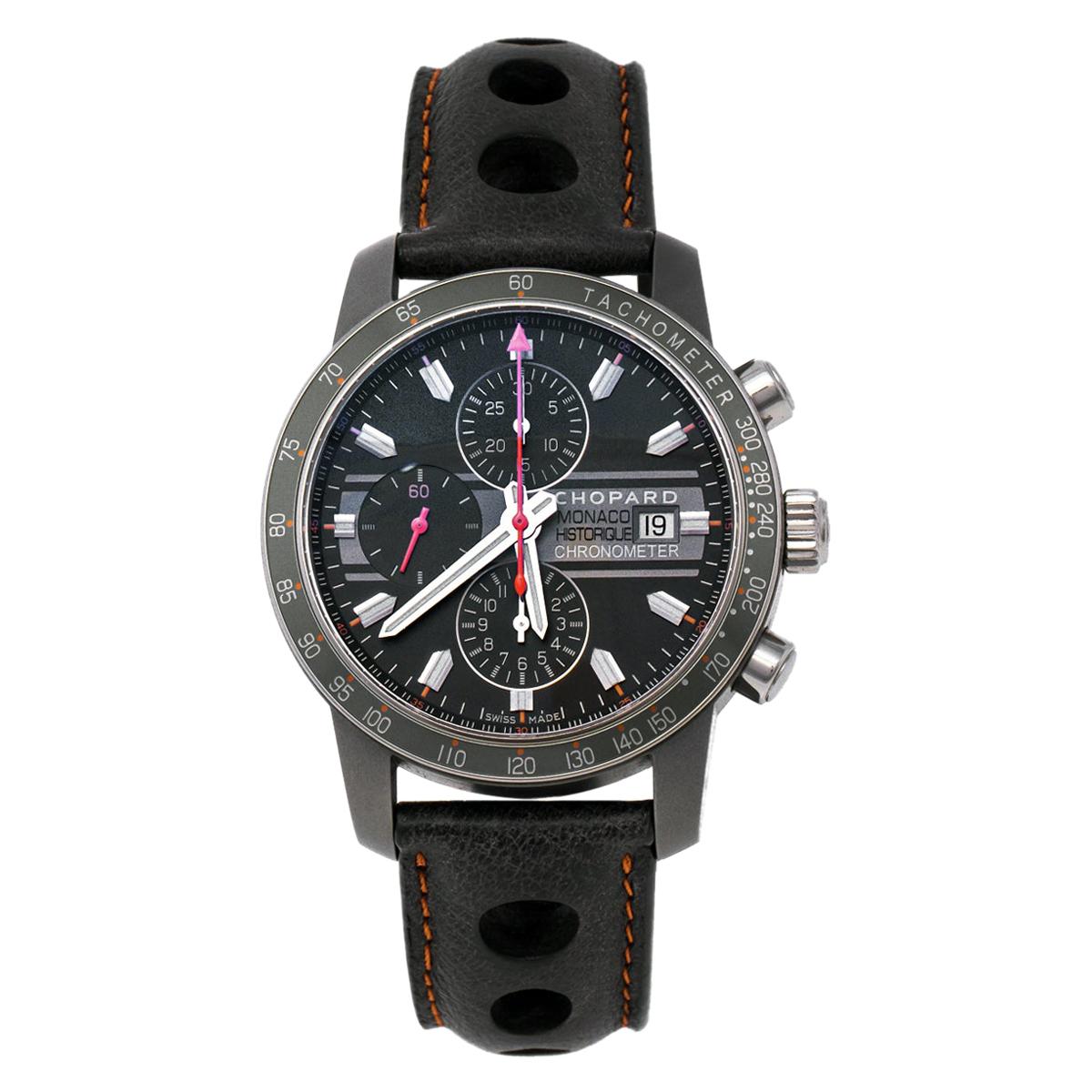Chopard Grey Titanium Leather Grand Prix de Monaco Men's Wristwatch 42 mm