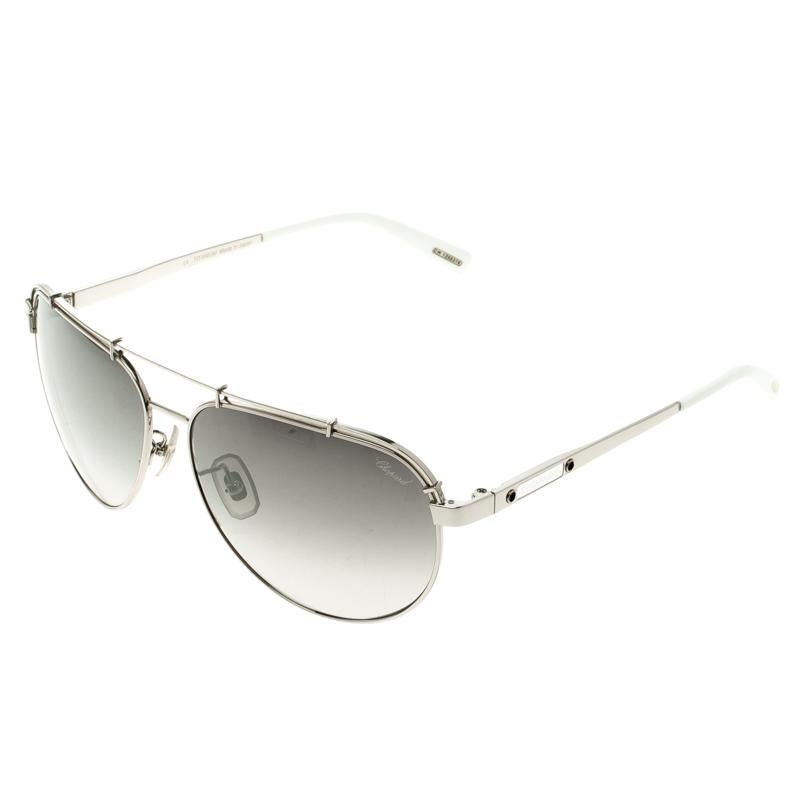 Gray Chopard Grey Titanium SCHA12 Aviator Sunglasses