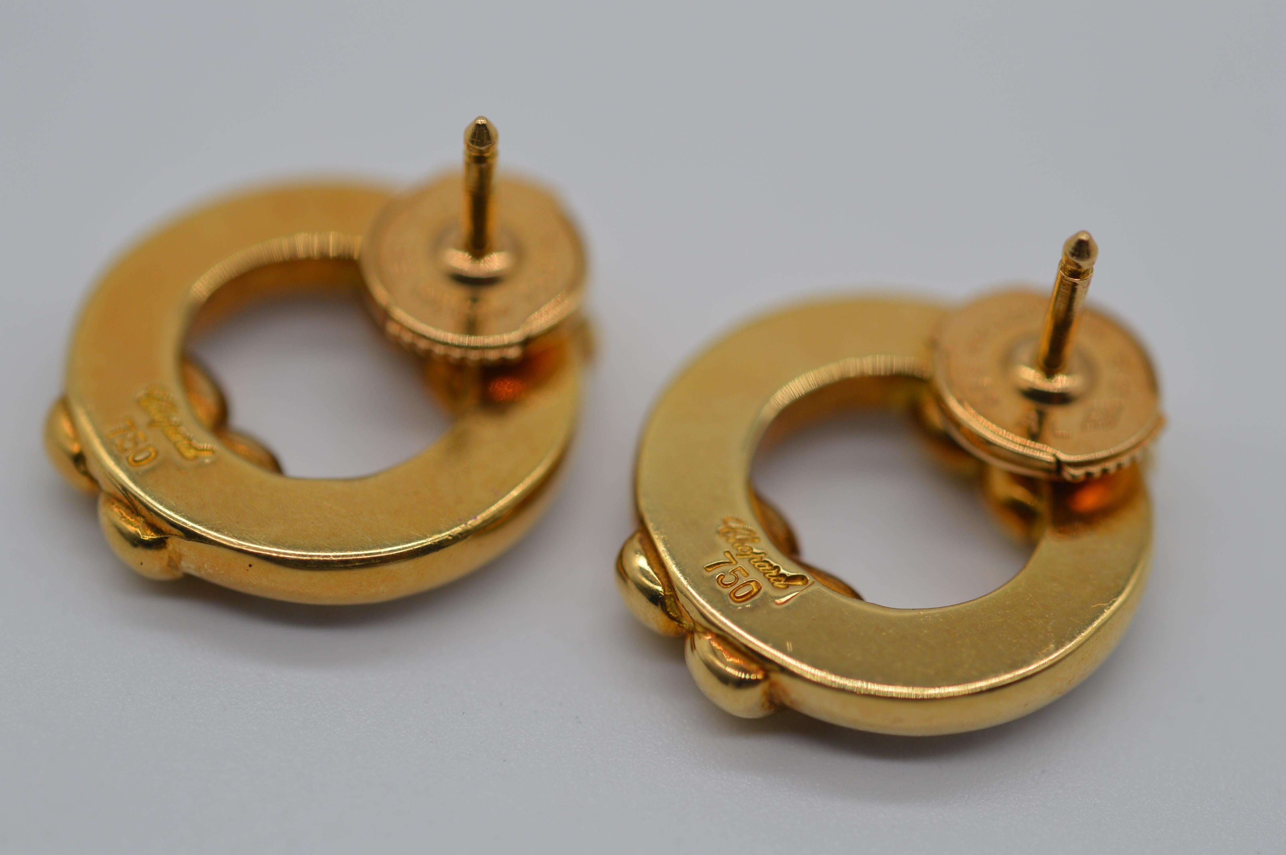 Round Cut Chopard Gstaad Diamonds Earrings 18K Yellow Gold Unworn For Sale