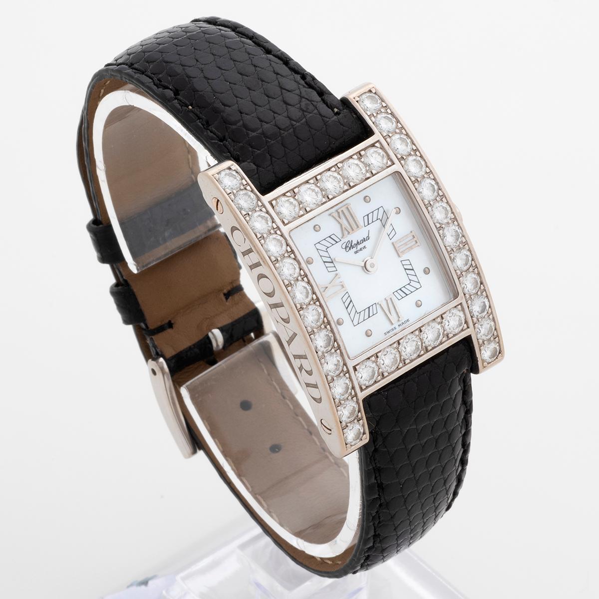 Our stunning Chopard H Diamonds ladies dress watch, reference 13 / 6621, features a 18k white gold case and mother of pearl dial, factory set with 24 diamonds totalling 2.99ct. Presented in excellent condition with light signs of use, we have fitted