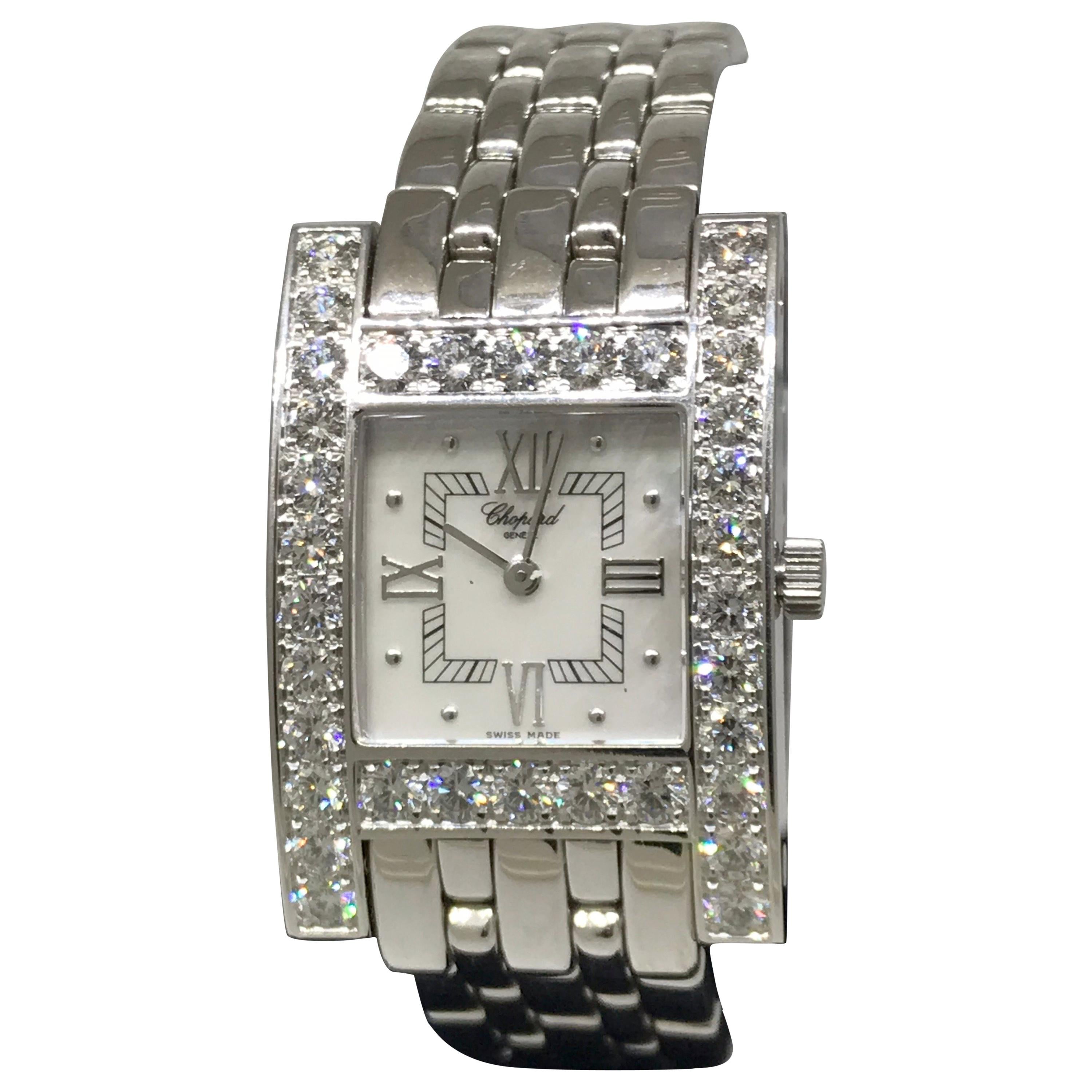 Chopard H White Gold Diamond Mother of Pearl Ladies Bracelet Watch 10/6805 New For Sale