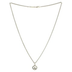 Chopard Happy 3 Diamonds Circle Pendant Necklace 18k White Gold and Float