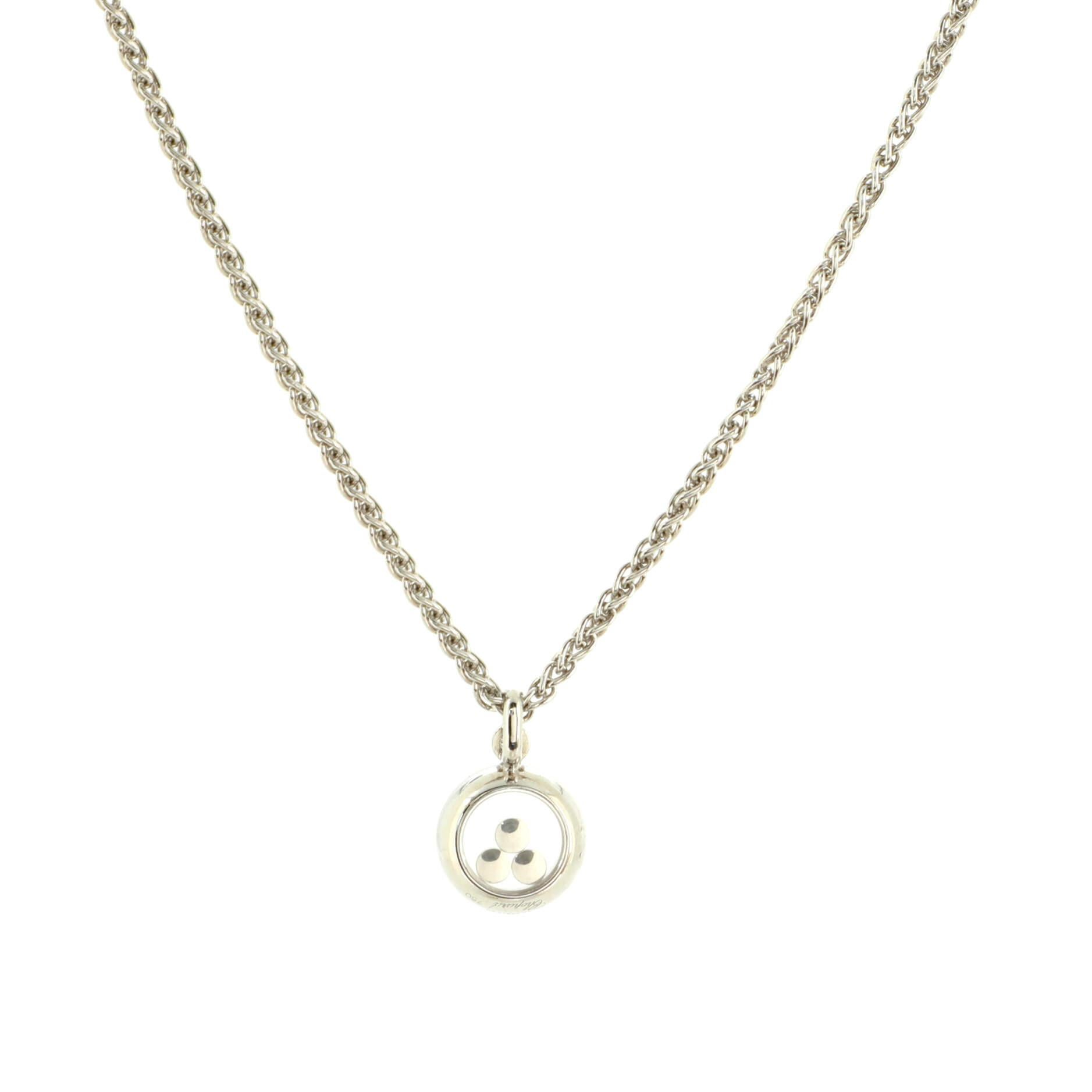 Chopard Happy 3 Diamonds Circle Pendant Necklace 18k White Gold and Float In Good Condition In New York, NY