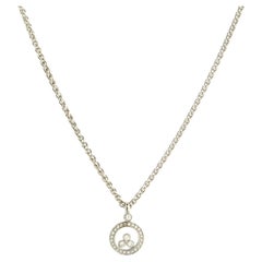 Chopard Happy 3 Diamonds Circle Pendant Necklace 18k White Gold and Float