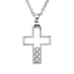 Chopard Happy 3 Diamonds Cross Pendant Necklace 18K White Gold with Float