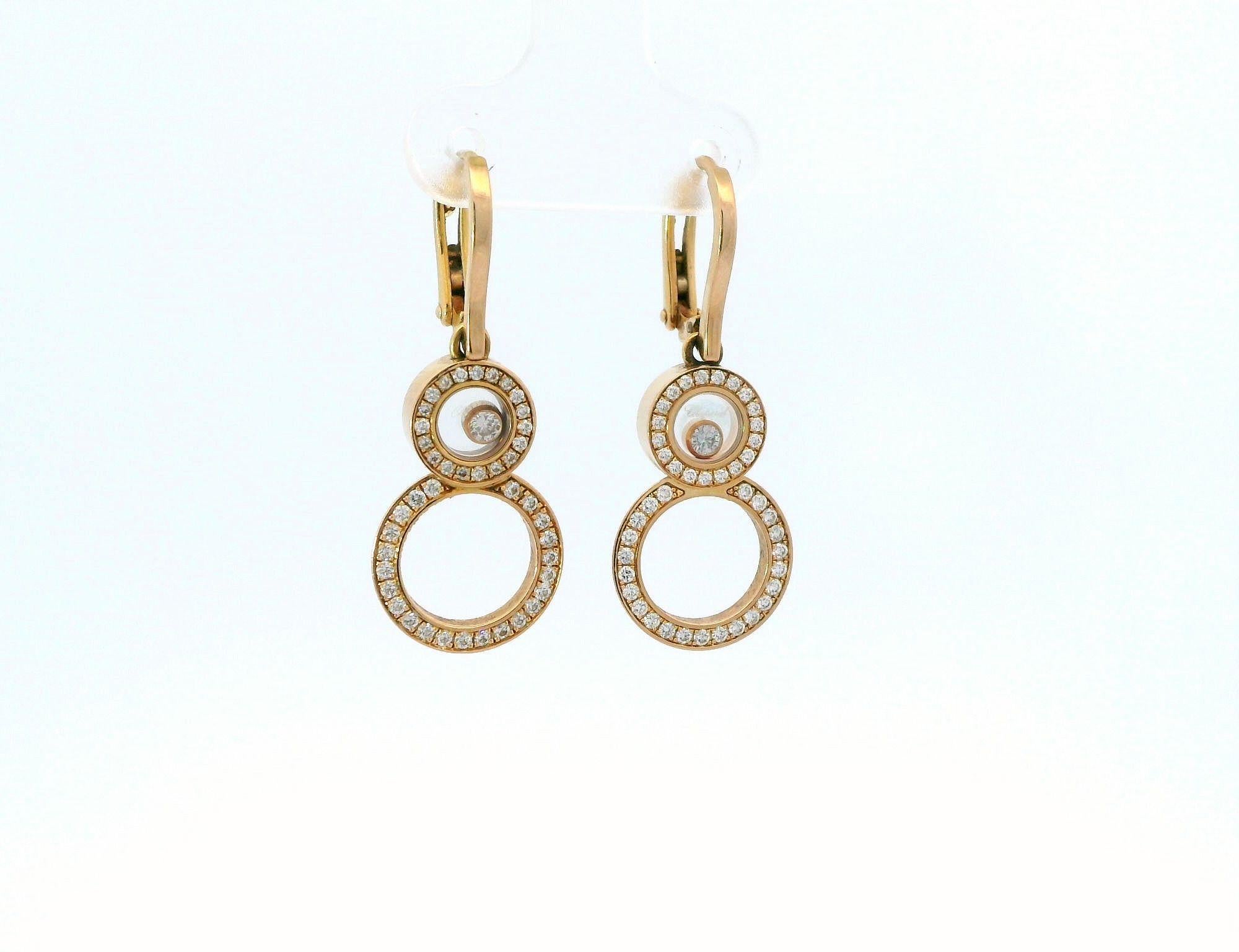 Brilliant Cut Chopard Happy 8 Rose Gold Diamond Earrings For Sale