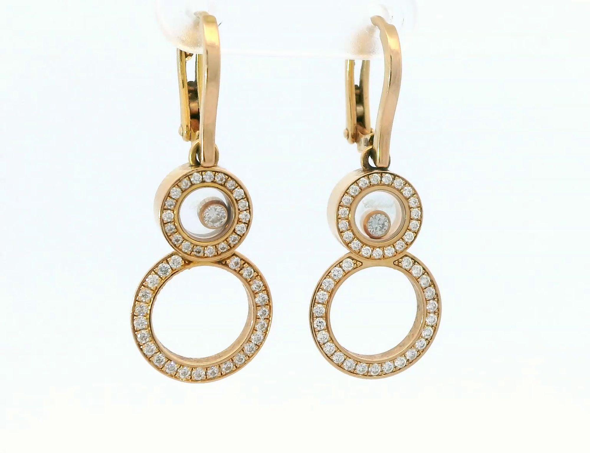 Women's Chopard Happy 8 Rose Gold Diamond Earrings For Sale