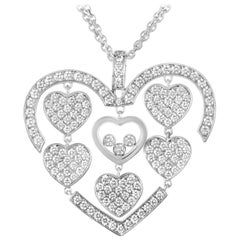 Chopard Happy Amore 18K White Gold Full Diamond Pave Multiple Hearts Pendant Nec