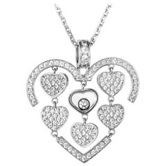 Chopard Happy Amore Petite 18K White Gold Full Diamond Pave Multiple Hearts Pend