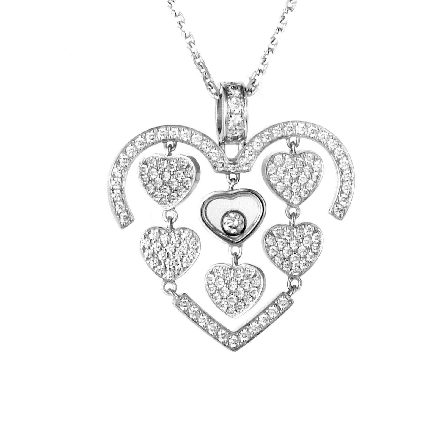 Women's Chopard Happy Amore Petite White Gold Full Diamond Pave Multiple Hearts Pendant