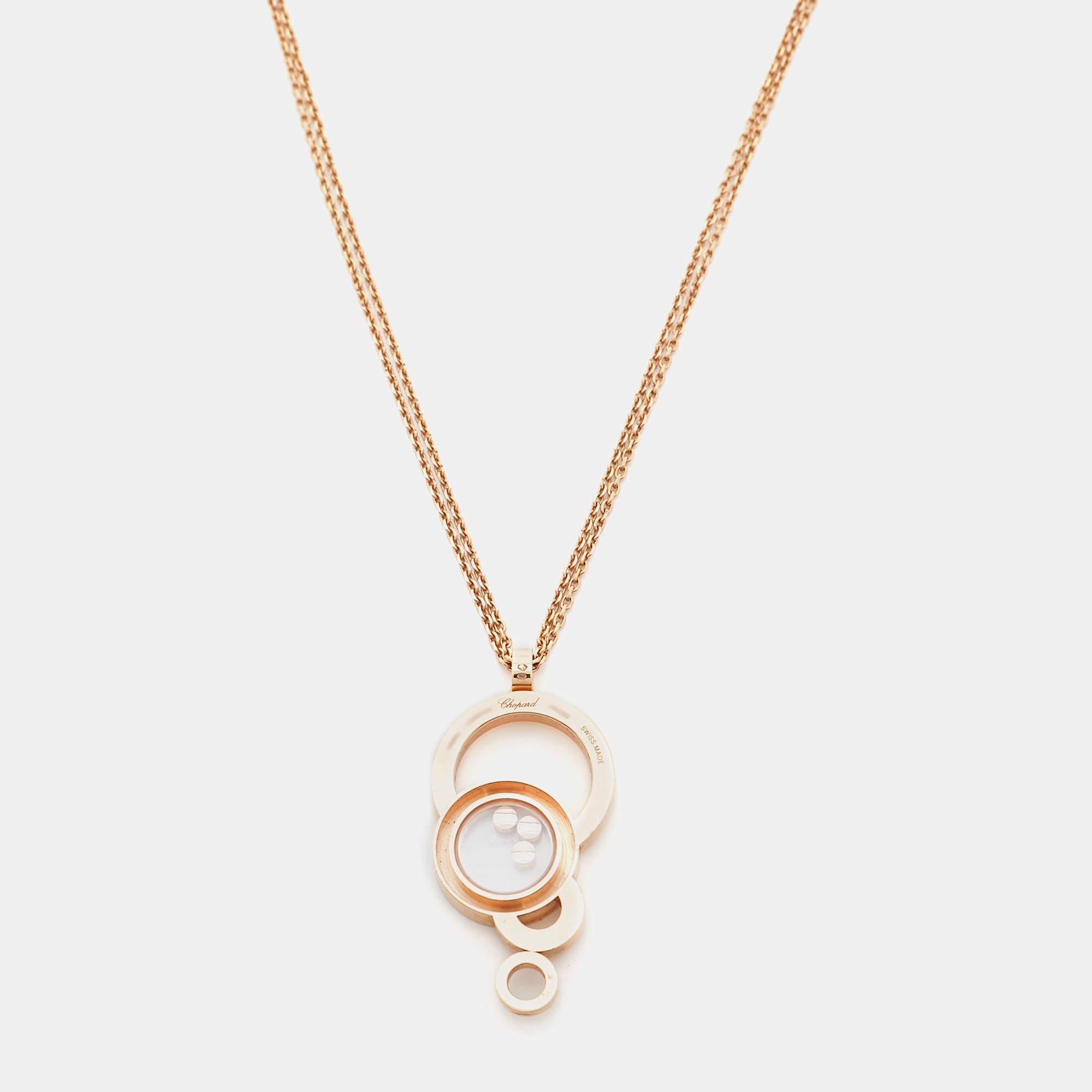Rose Cut Chopard Happy Bubble Diamond 18k Rose Gold Pendant Necklace