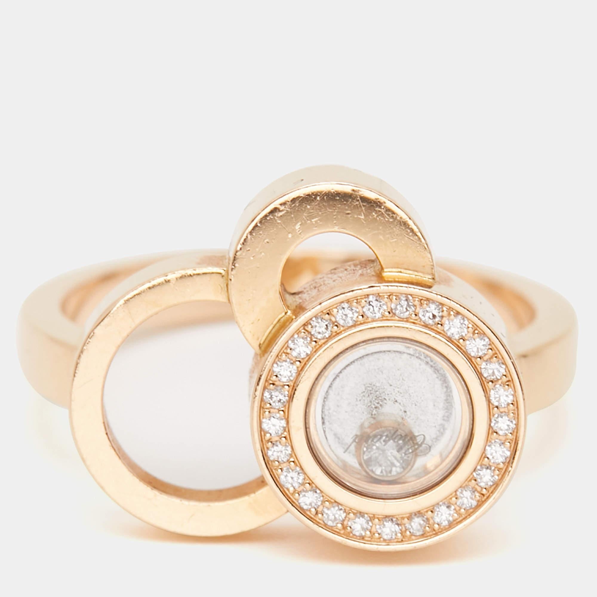 Contemporary Chopard Happy Bubble Diamond 18k Rose Gold Ring Size 54