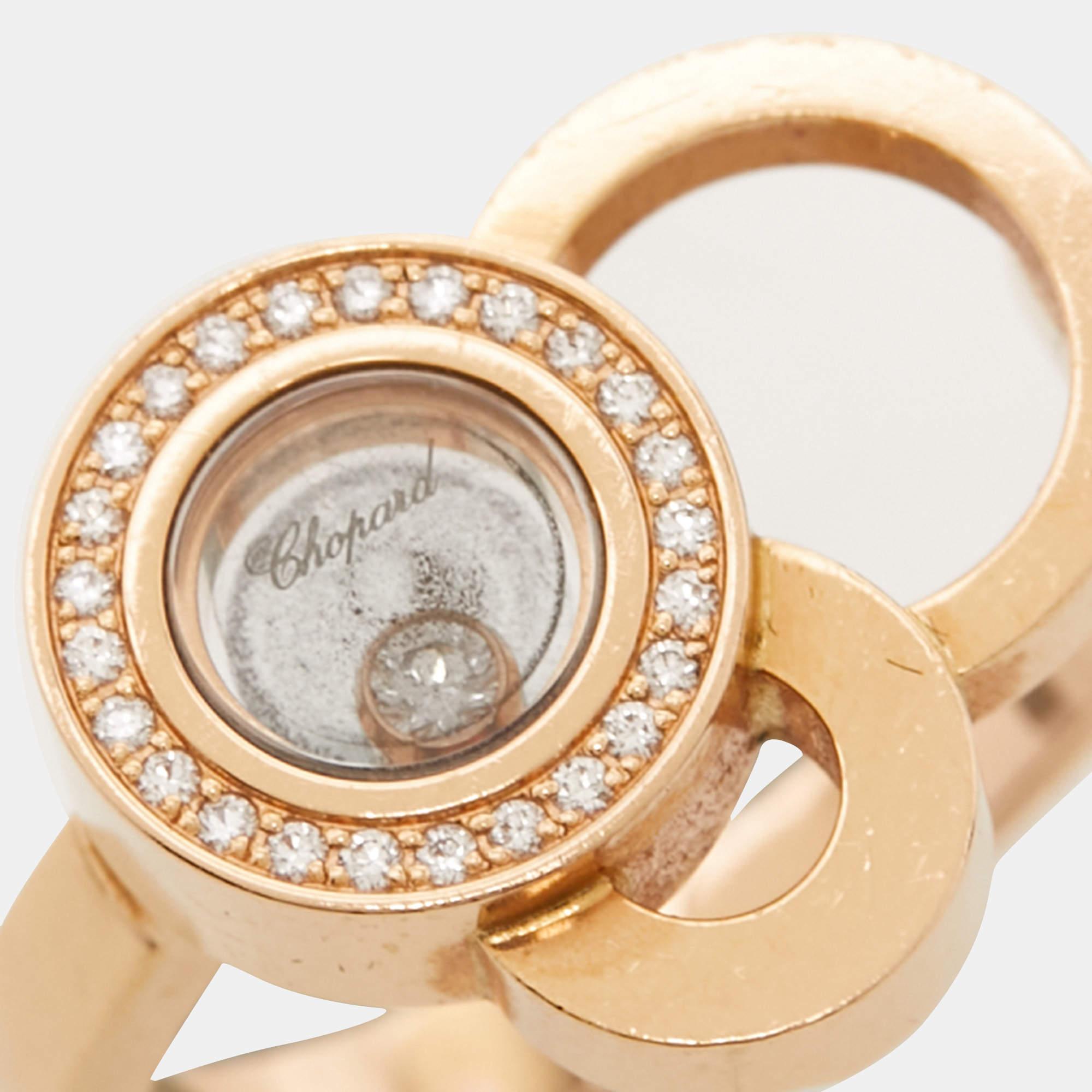 Women's Chopard Happy Bubble Diamond 18k Rose Gold Ring Size 54