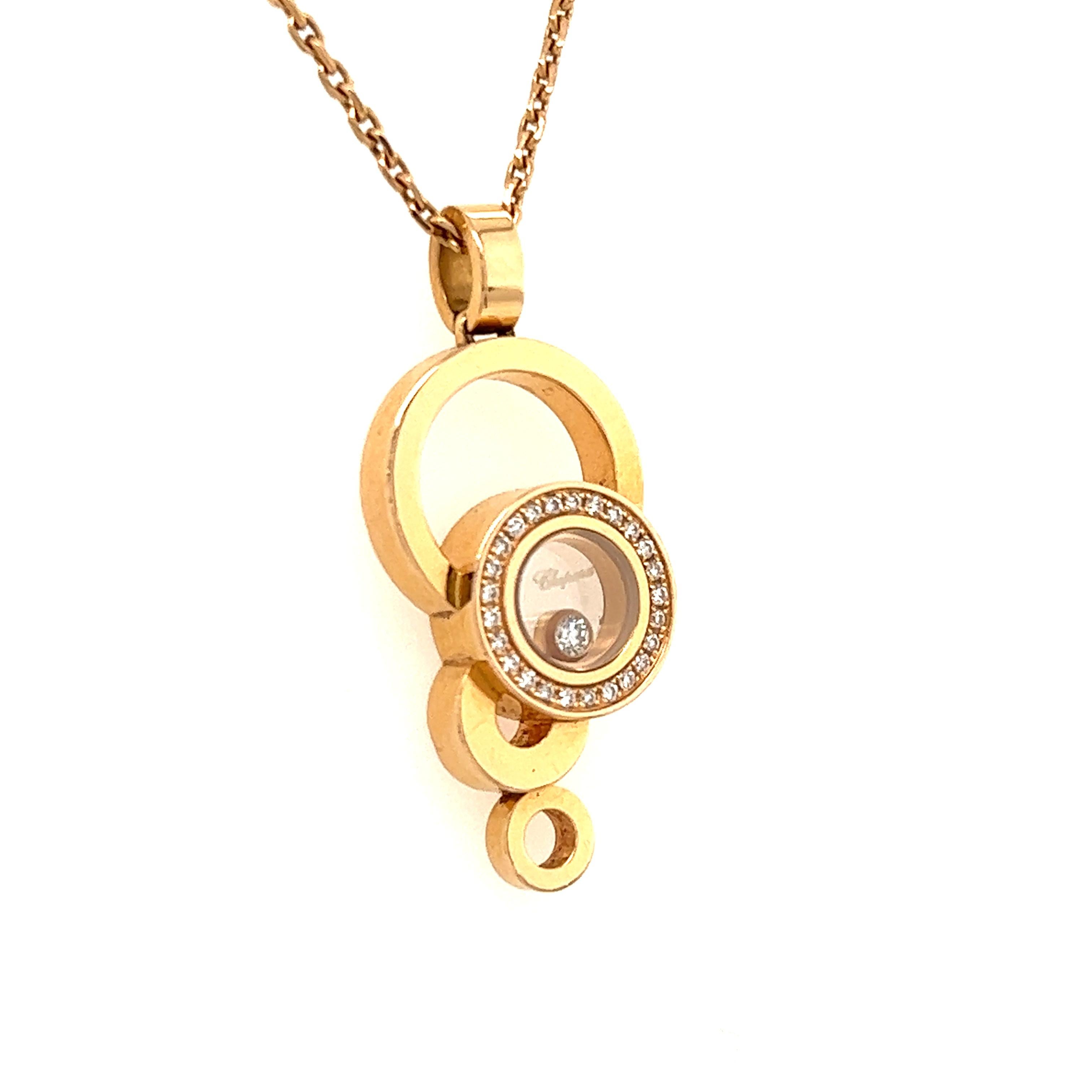 Round Cut Chopard Happy Bubbles Diamond Pendant & Necklace in 18k Rose Gold For Sale
