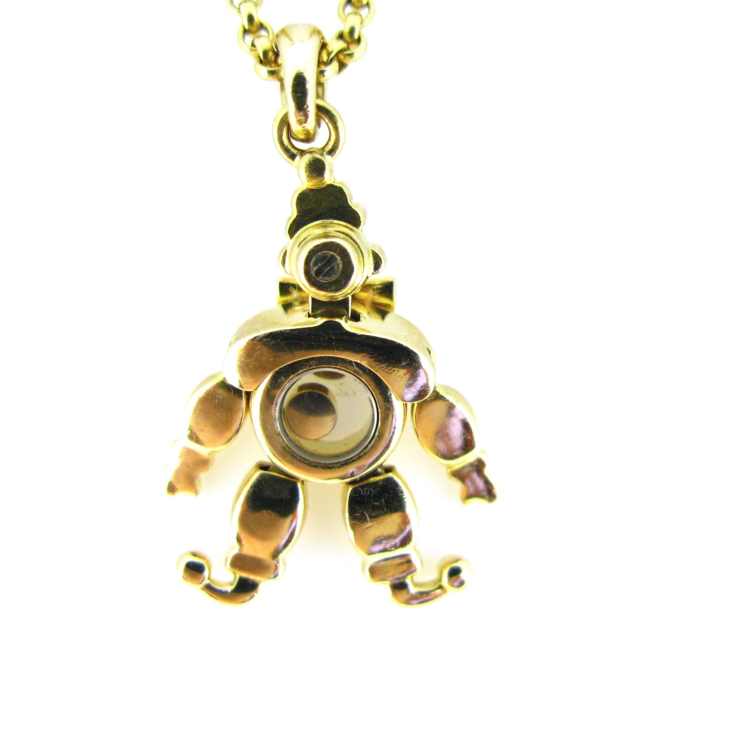 Round Cut Chopard Happy Clown Happy Diamond Yellow Gold Pendant Necklace