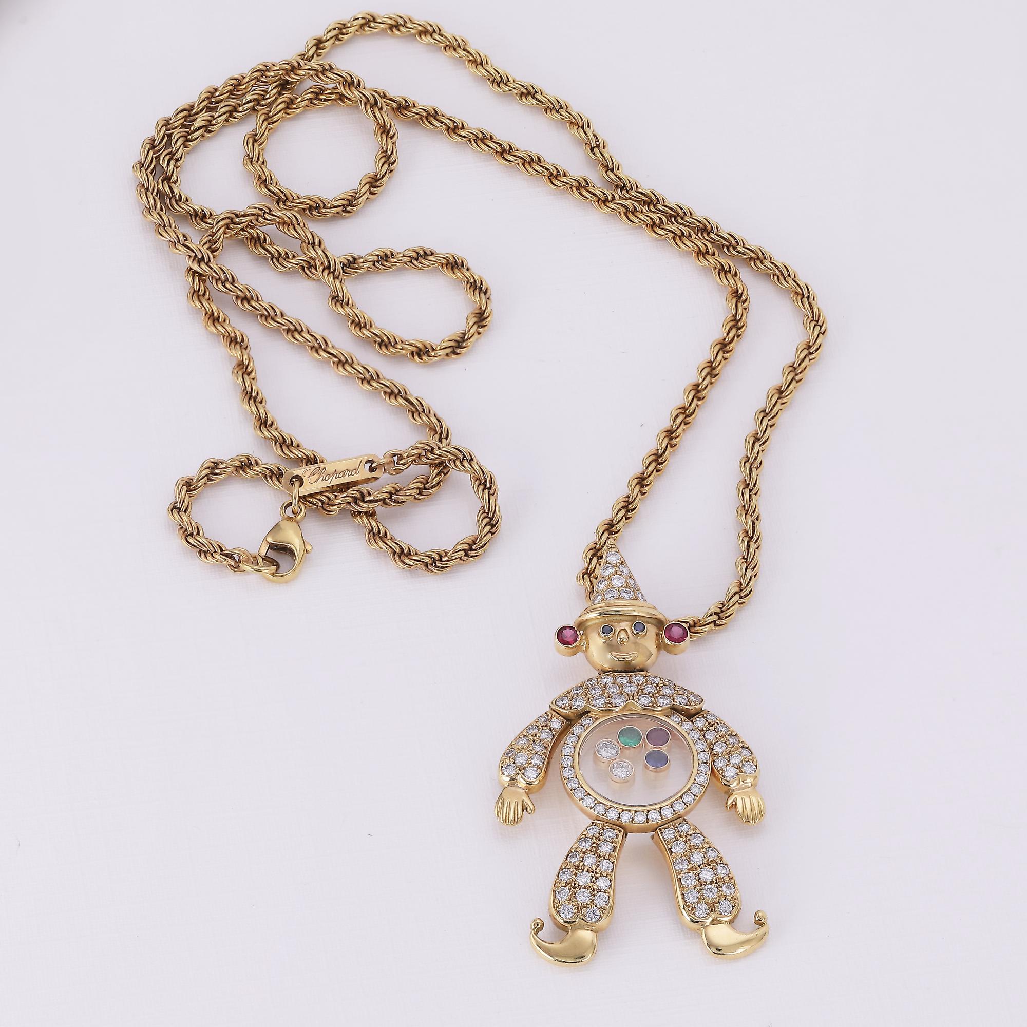 Pendentif Happy Clown de Chopard. Or jaune 18 carats. Chaîne de 23
