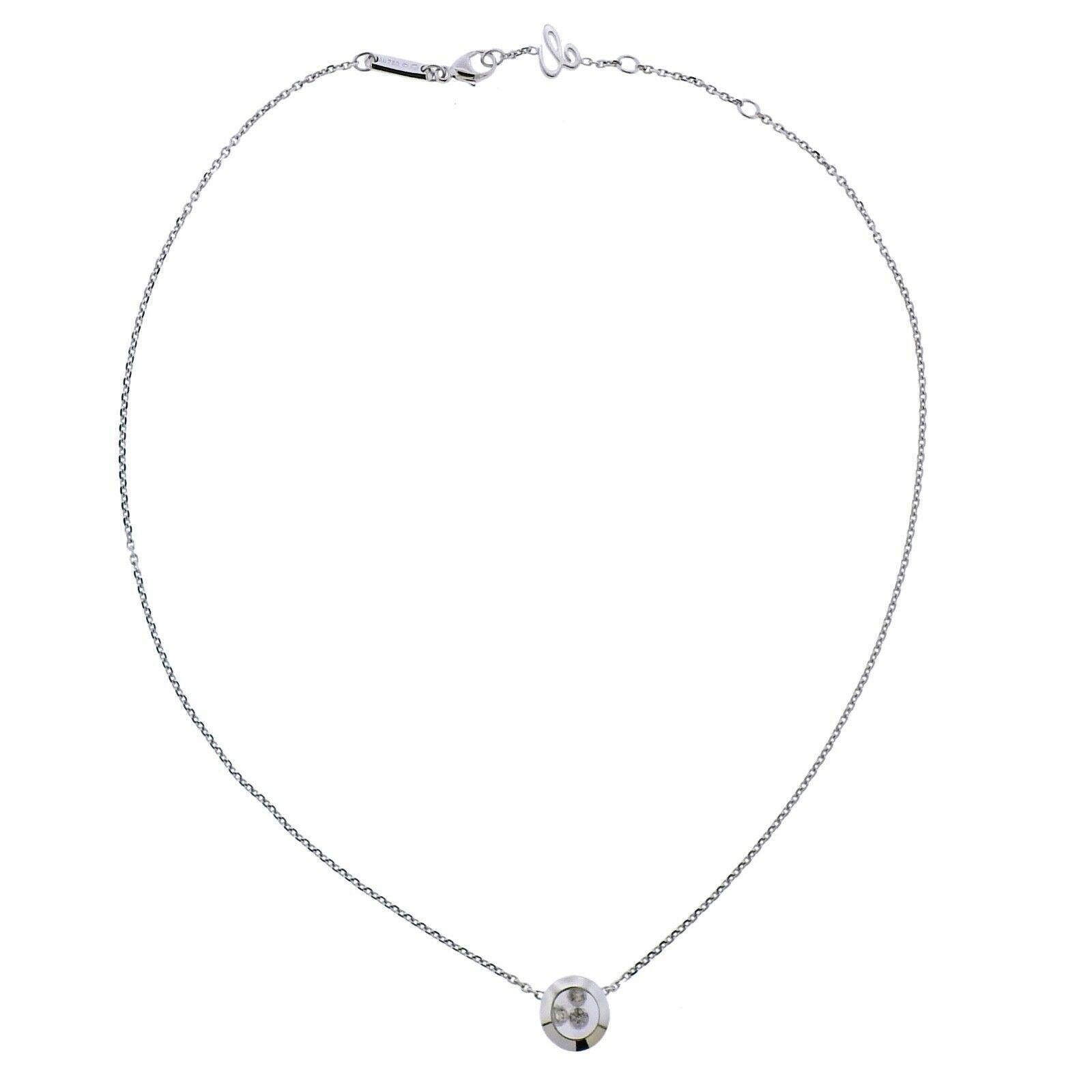 New 18k white gold pendant necklace by Chopard, with approx. 0.08ctw FG/VVS diamonds.R Comes with box/papers. Retail $2950. Necklace is 16