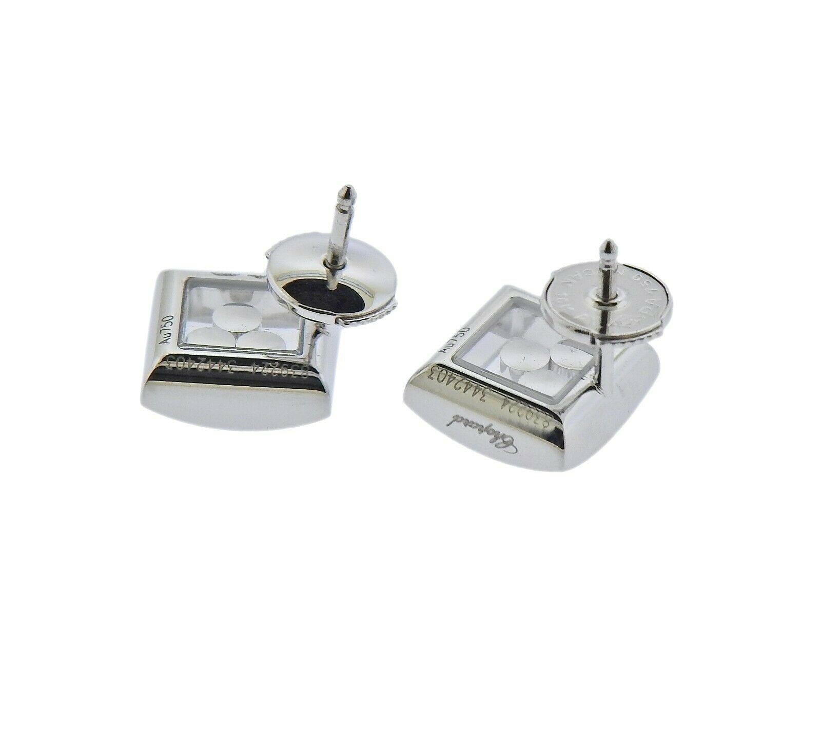 Round Cut Chopard Happy Curves Gold Diamond Square Stud Earrings 839224-1001
