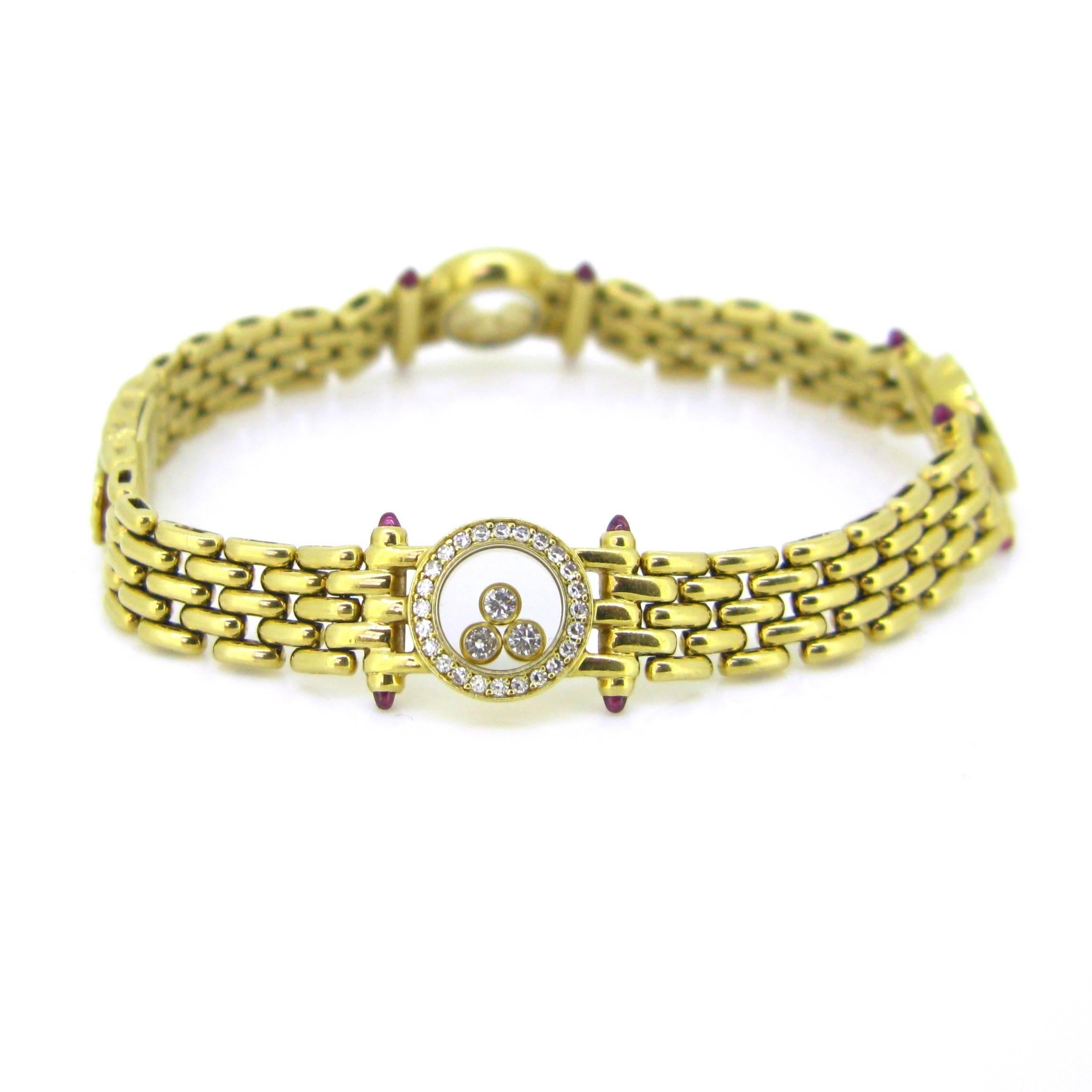 Modern Chopard Happy Diamond and Cabochon Ruby Yellow Gold Bangle Bracelet