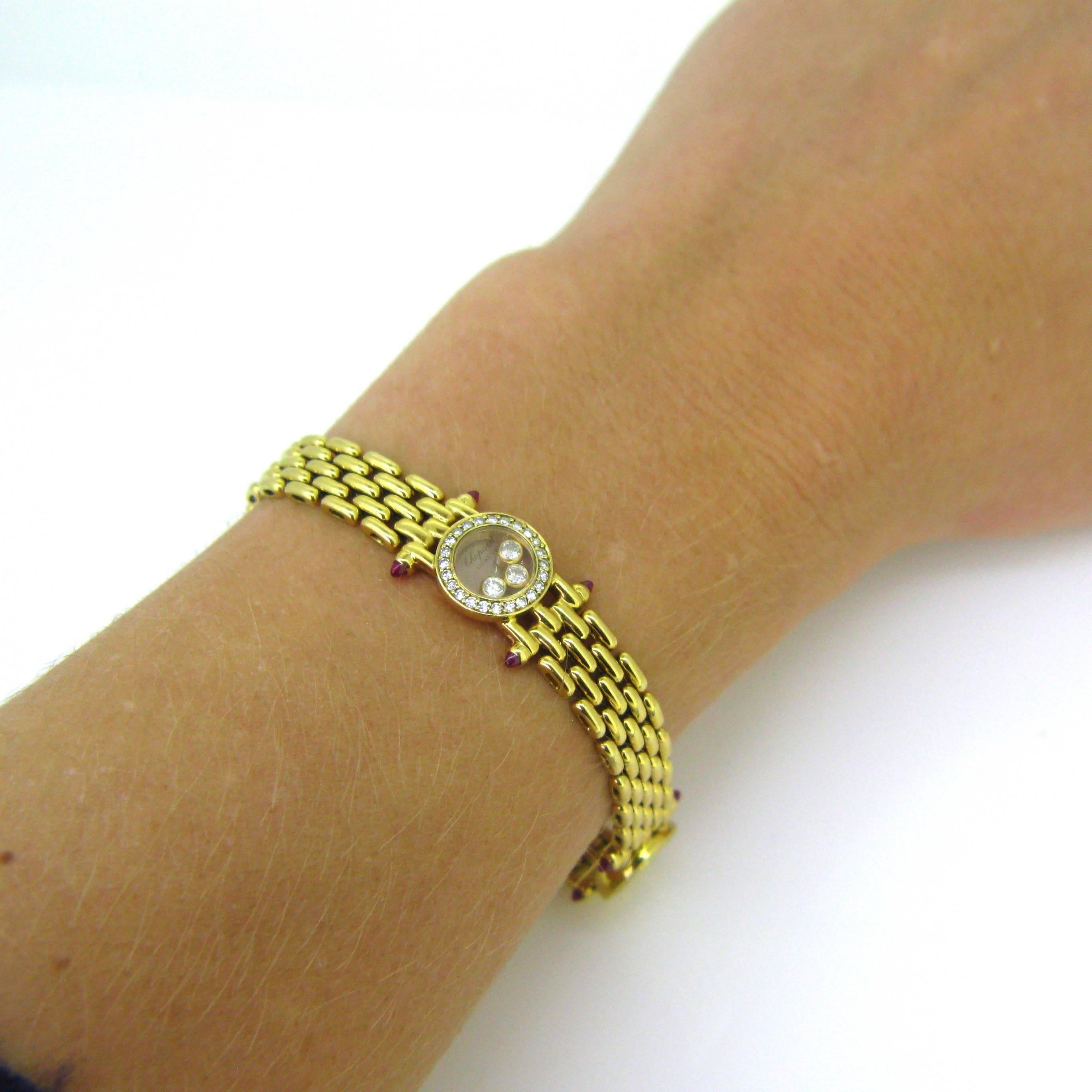 Chopard Happy Diamond and Cabochon Ruby Yellow Gold Bangle Bracelet 1