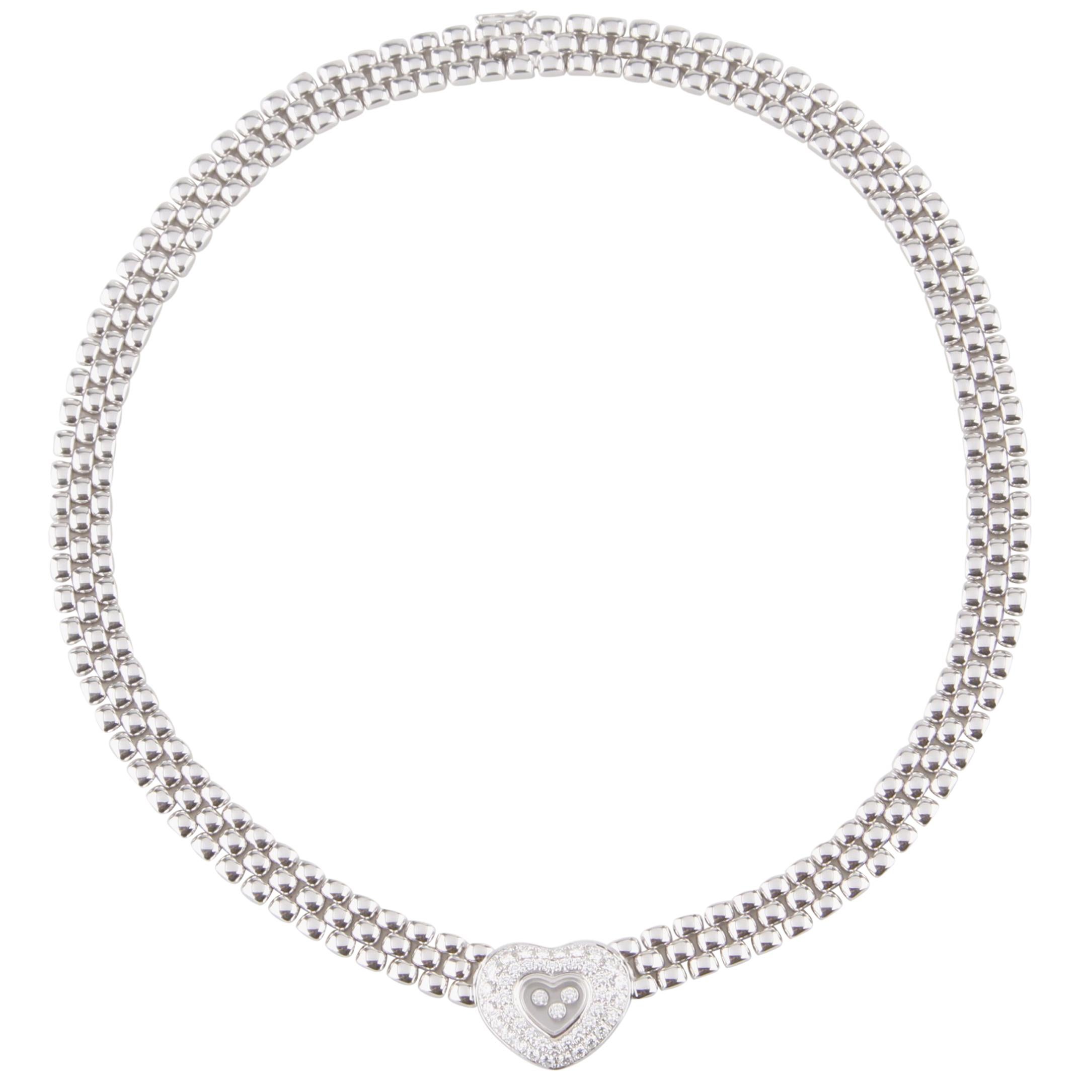 Chopard Happy Diamond 18 Karat White Gold Heart Necklace Original Box Included For Sale