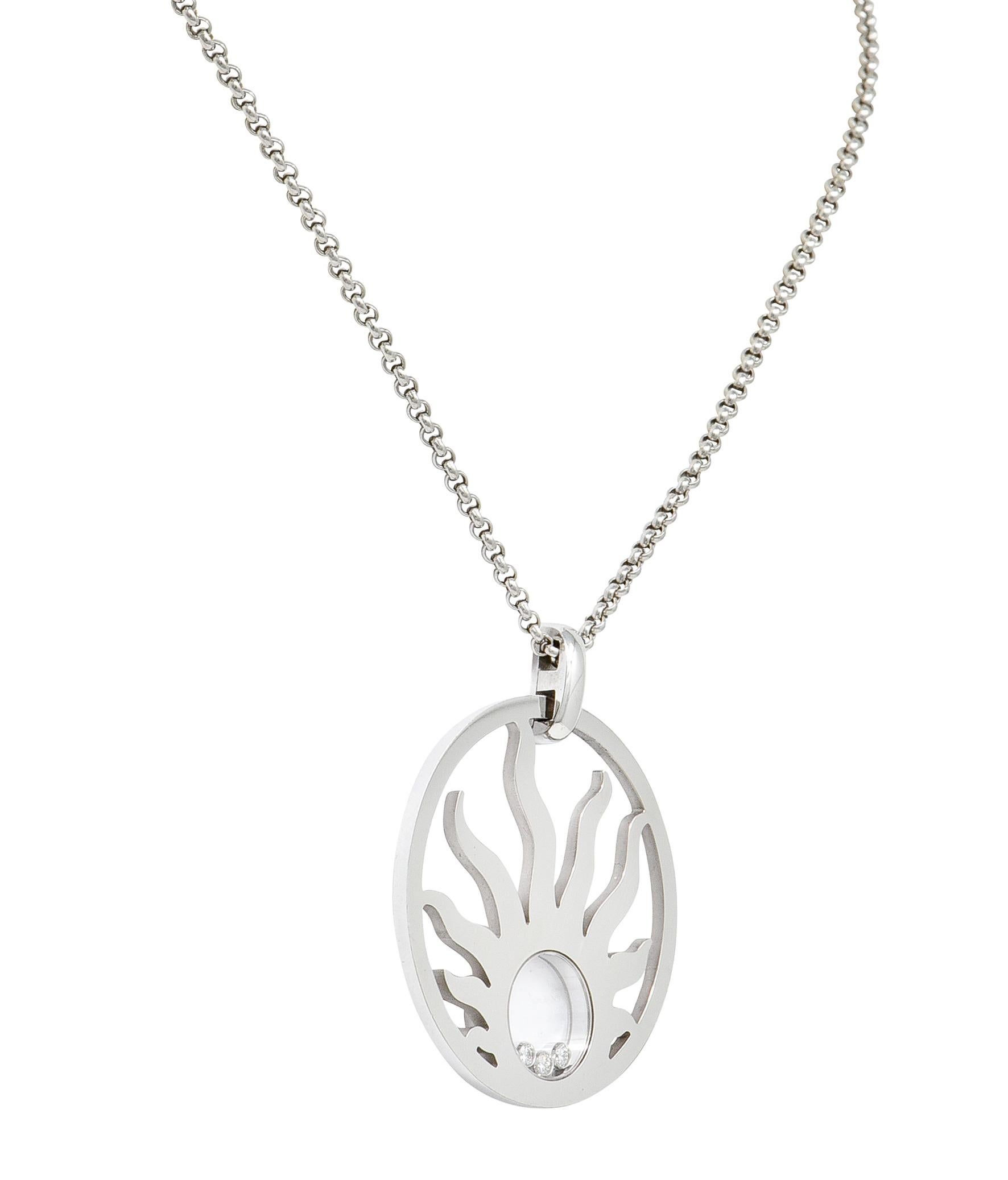 Contemporary Chopard Happy Diamond 18 Karat White Gold Sun Pendant Necklace