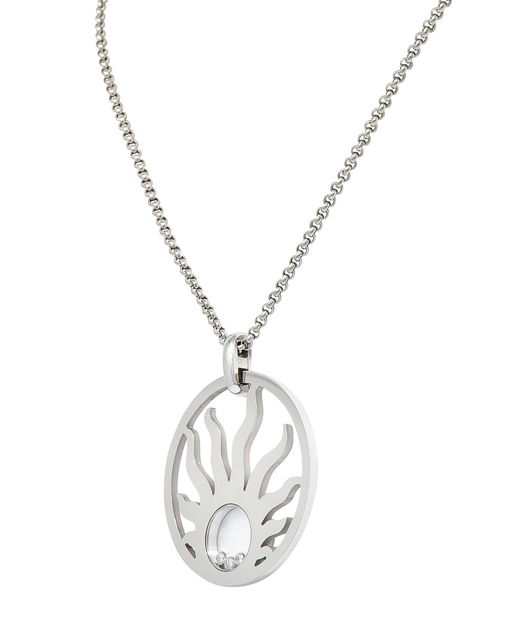Chopard Happy Diamond 18 Karat White Gold Sun Pendant Necklace In Excellent Condition In Philadelphia, PA