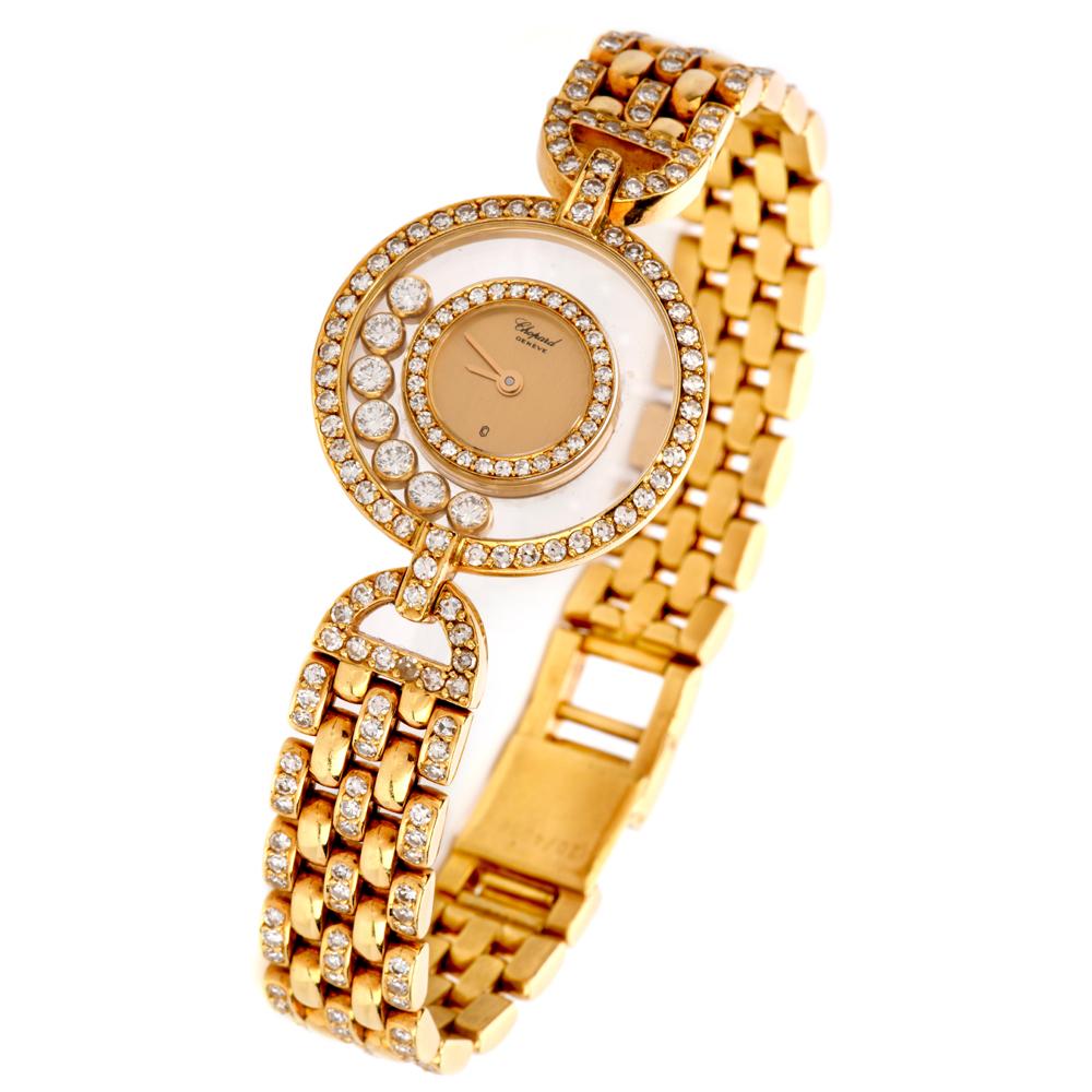 Chopard Happy Diamond 18 Karat Gold Damenuhr Refrence 4066 mit Diamanten (Rundschliff)