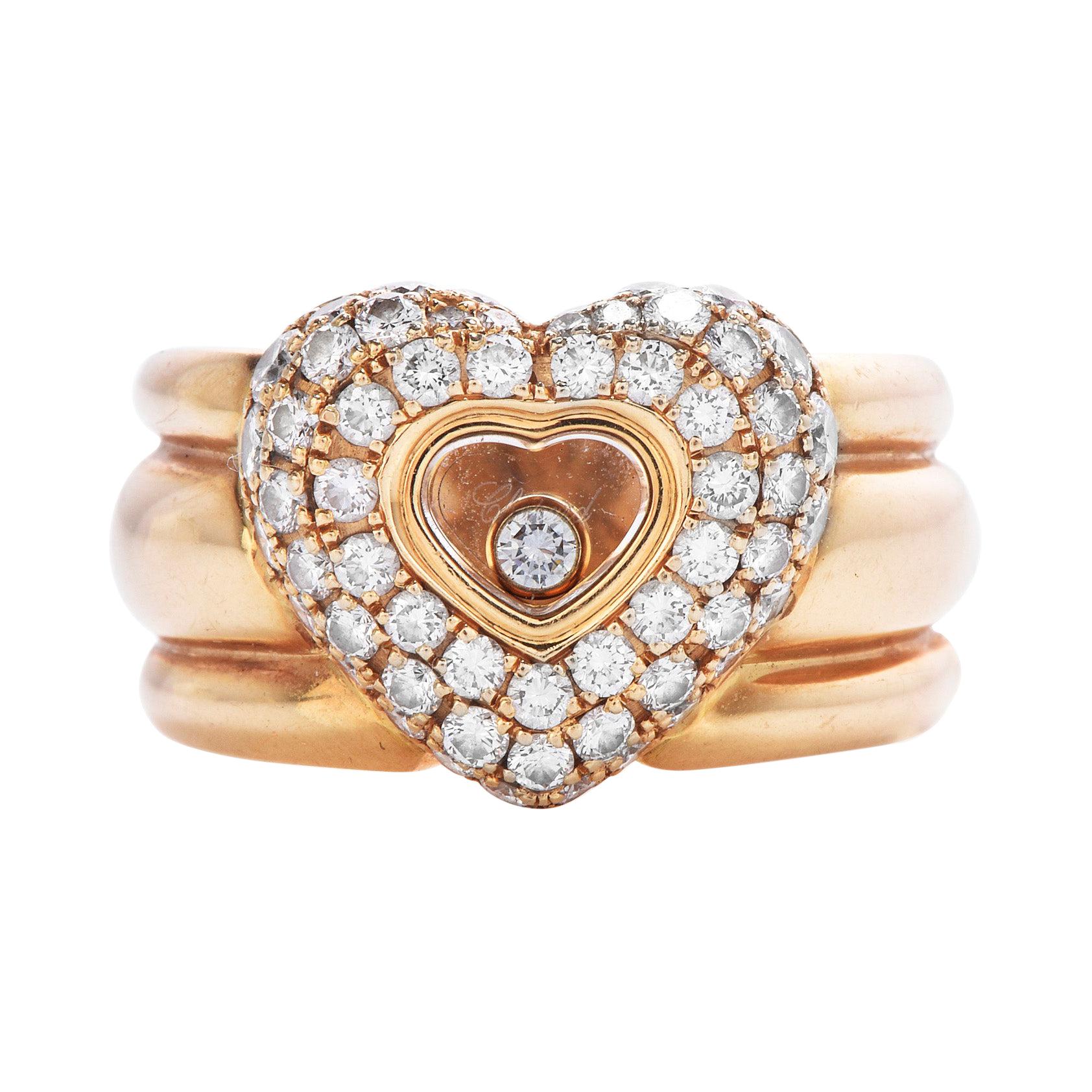 Chopard Happy Diamond 18K Gold Pave Heart Wide Cocktail Ring For Sale