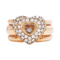 Vintage Chopard Happy Diamond 18K Gold Pave Heart Wide Cocktail Ring