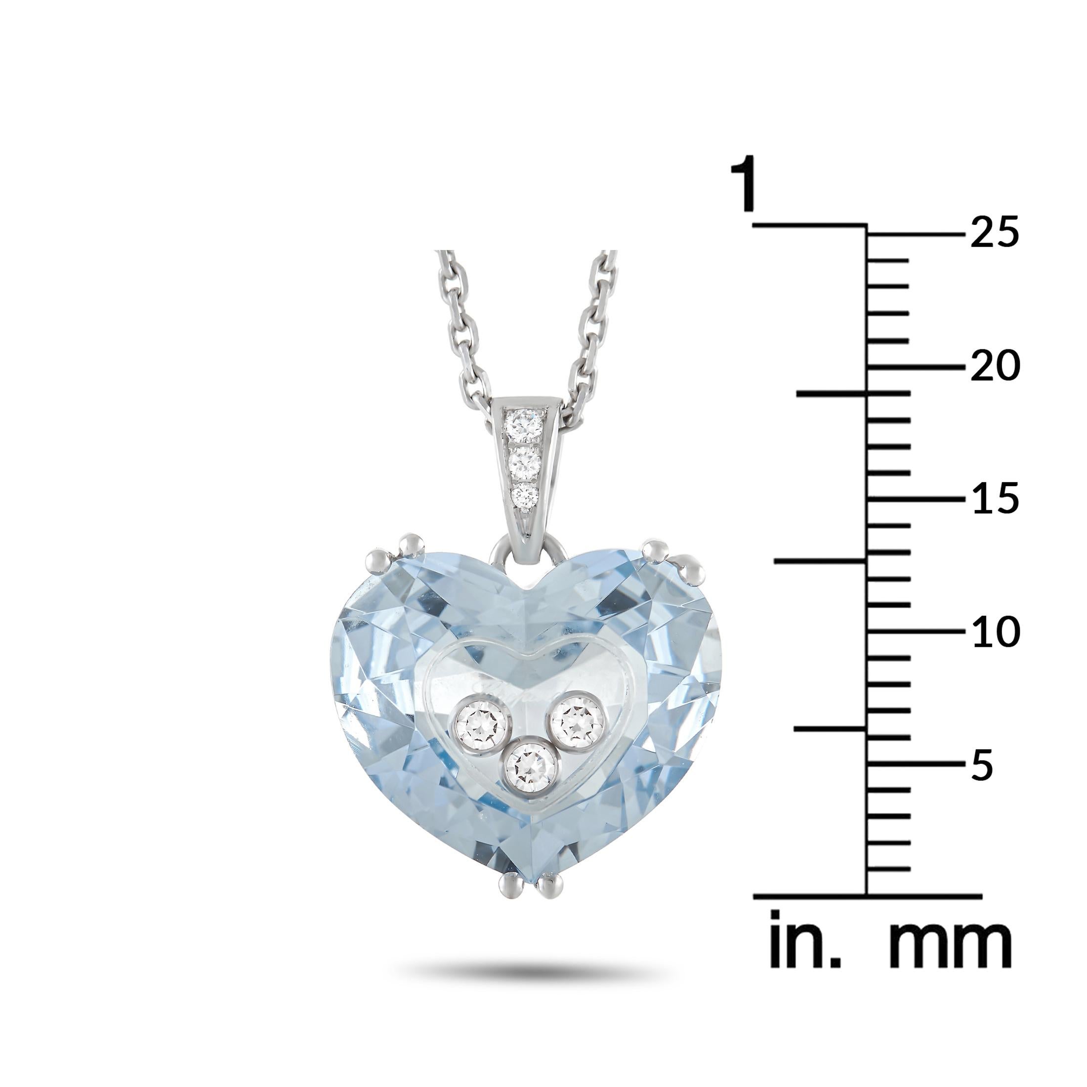 Round Cut Chopard Happy Diamond 18K White Gold 0.18 Ct Diamond and Blue Heart-Shaped