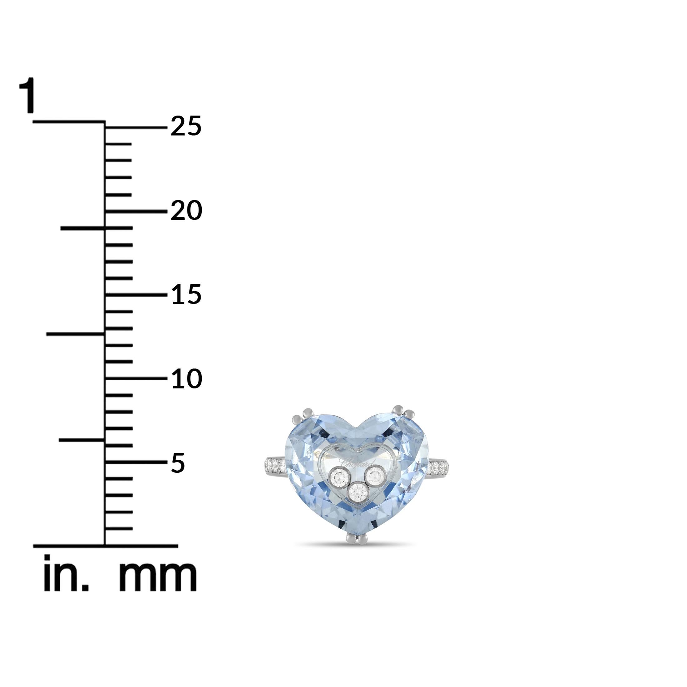 Round Cut Chopard Happy Diamond 18K White Gold 0.20ct Diamond and Blue Heart-Shaped Rock