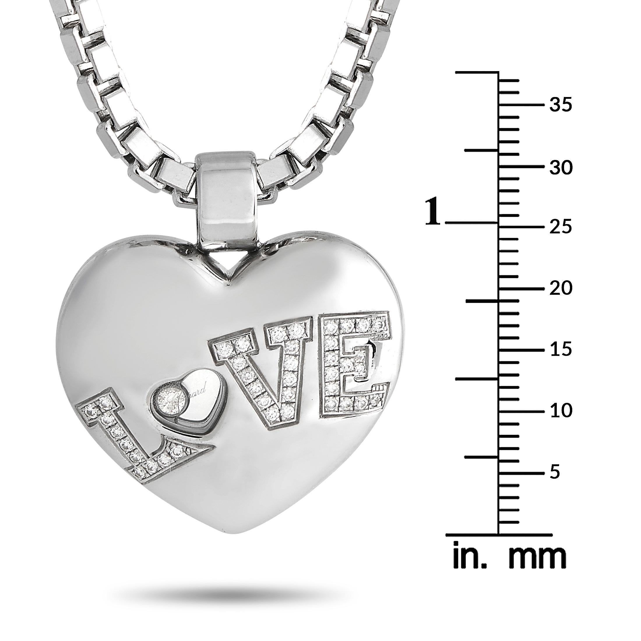 Chopard Happy Diamond 18K White Gold 0.25ct Diamond Heart Pendant Necklace In Excellent Condition For Sale In Southampton, PA