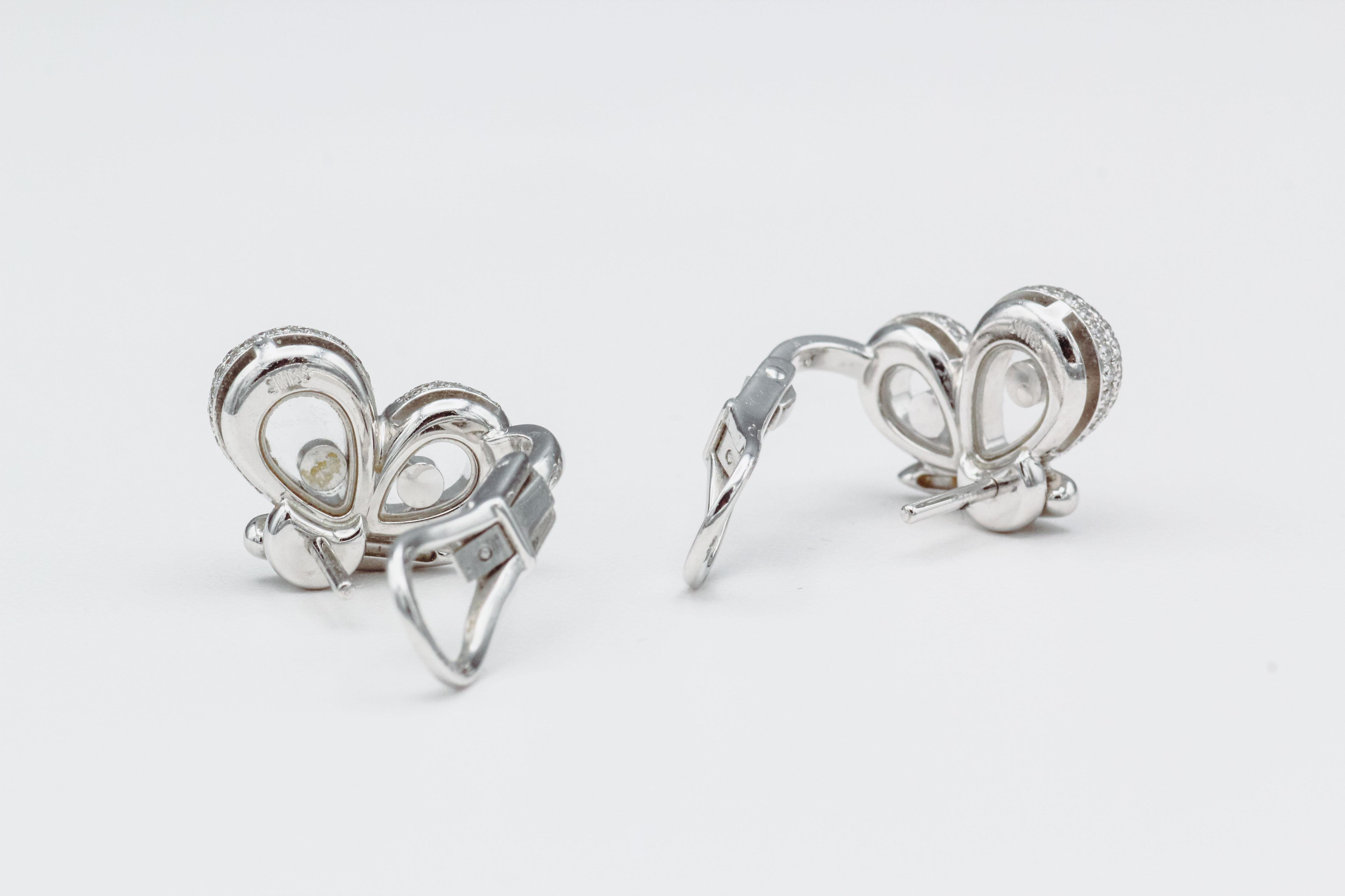Contemporain Chopard Happy Diamond Boucles d'oreilles clip papillon en or blanc 18k en vente