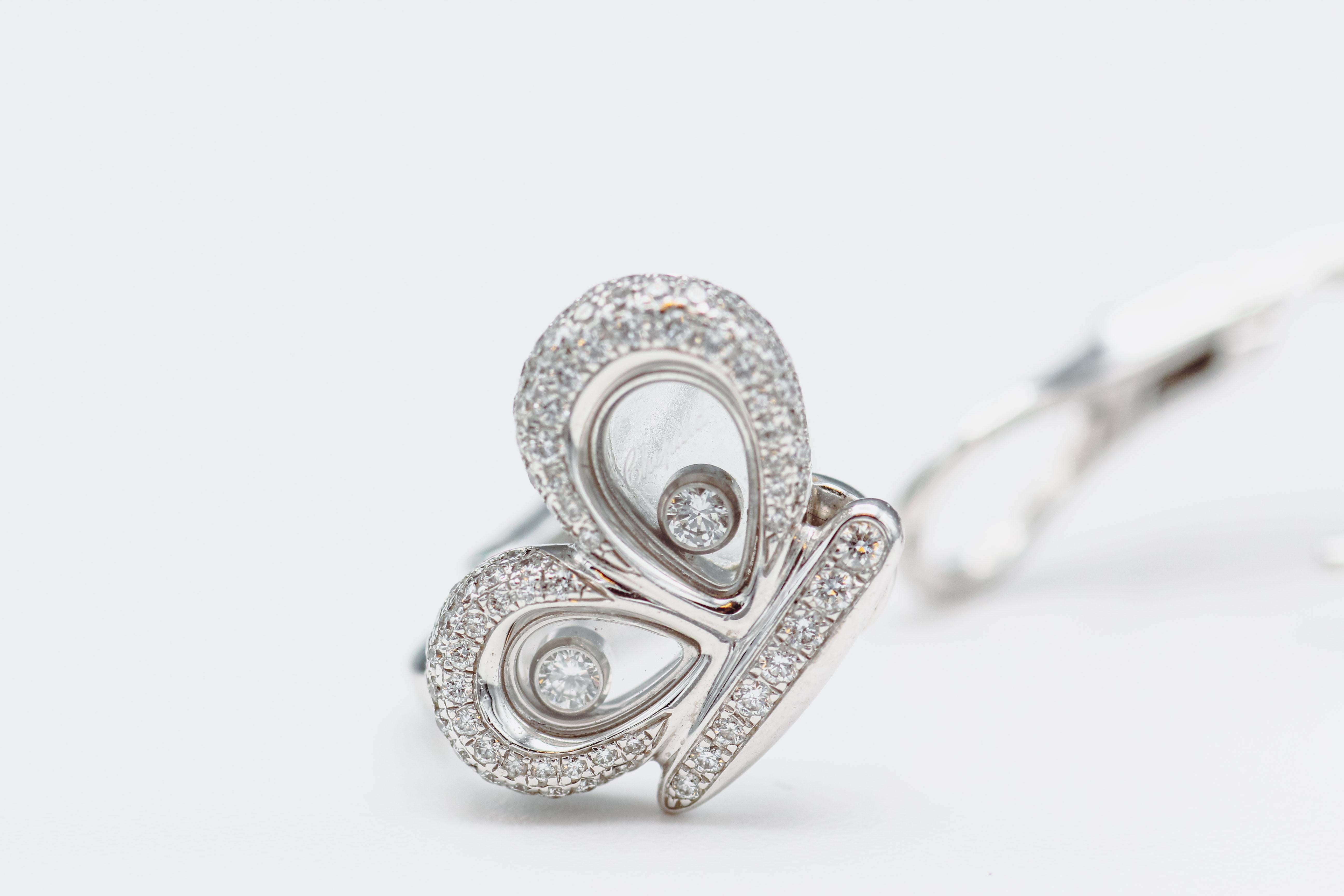 Chopard Happy Diamond Boucles d'oreilles clip papillon en or blanc 18k Pour femmes en vente