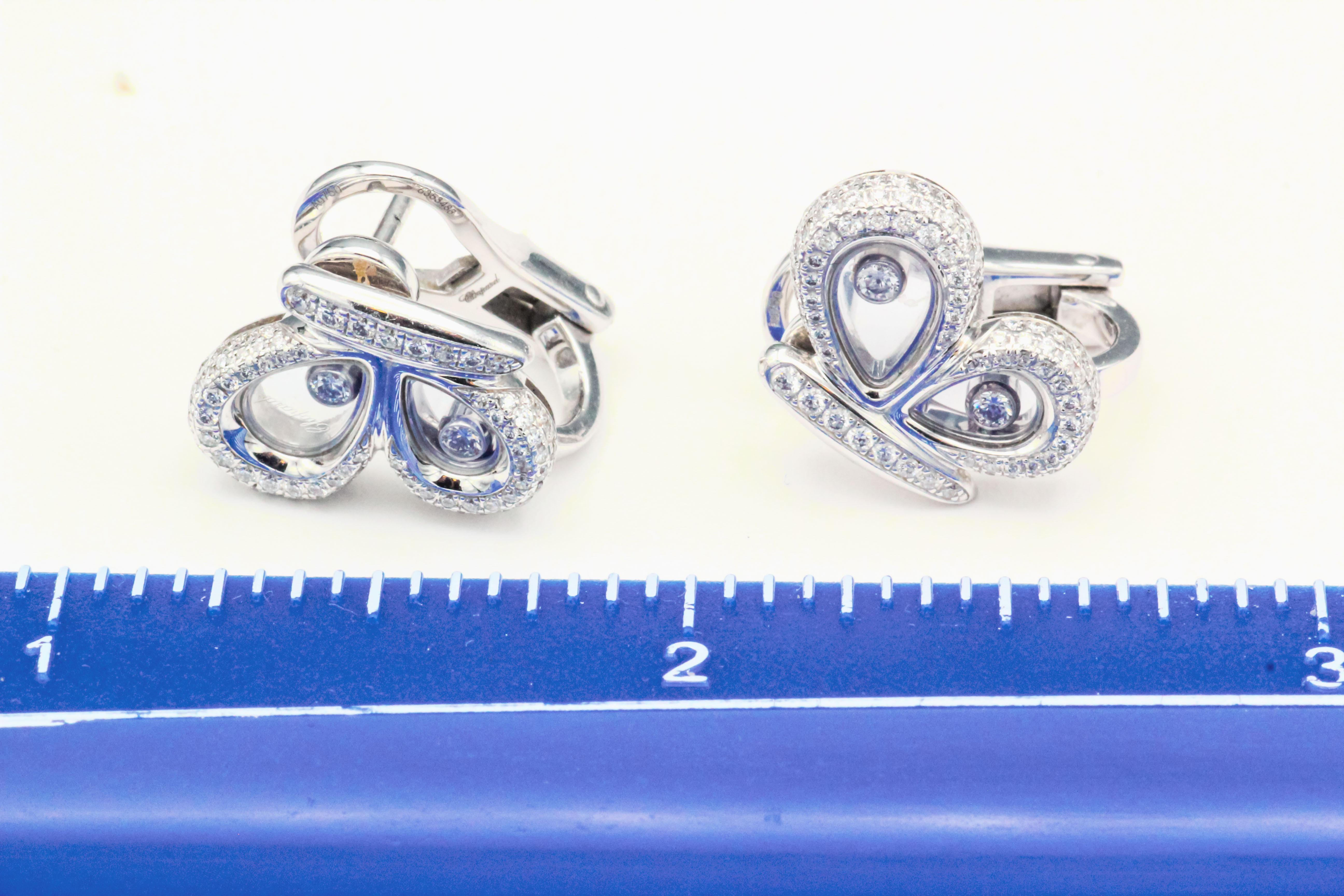 Chopard Happy Diamond 18k White Gold Butterfly Clip Earrings In Good Condition For Sale In Bellmore, NY