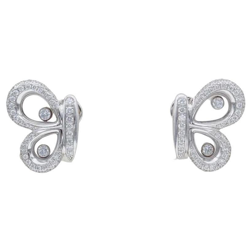 Chopard Happy Diamond 18k White Gold Butterfly Clip Earrings For Sale