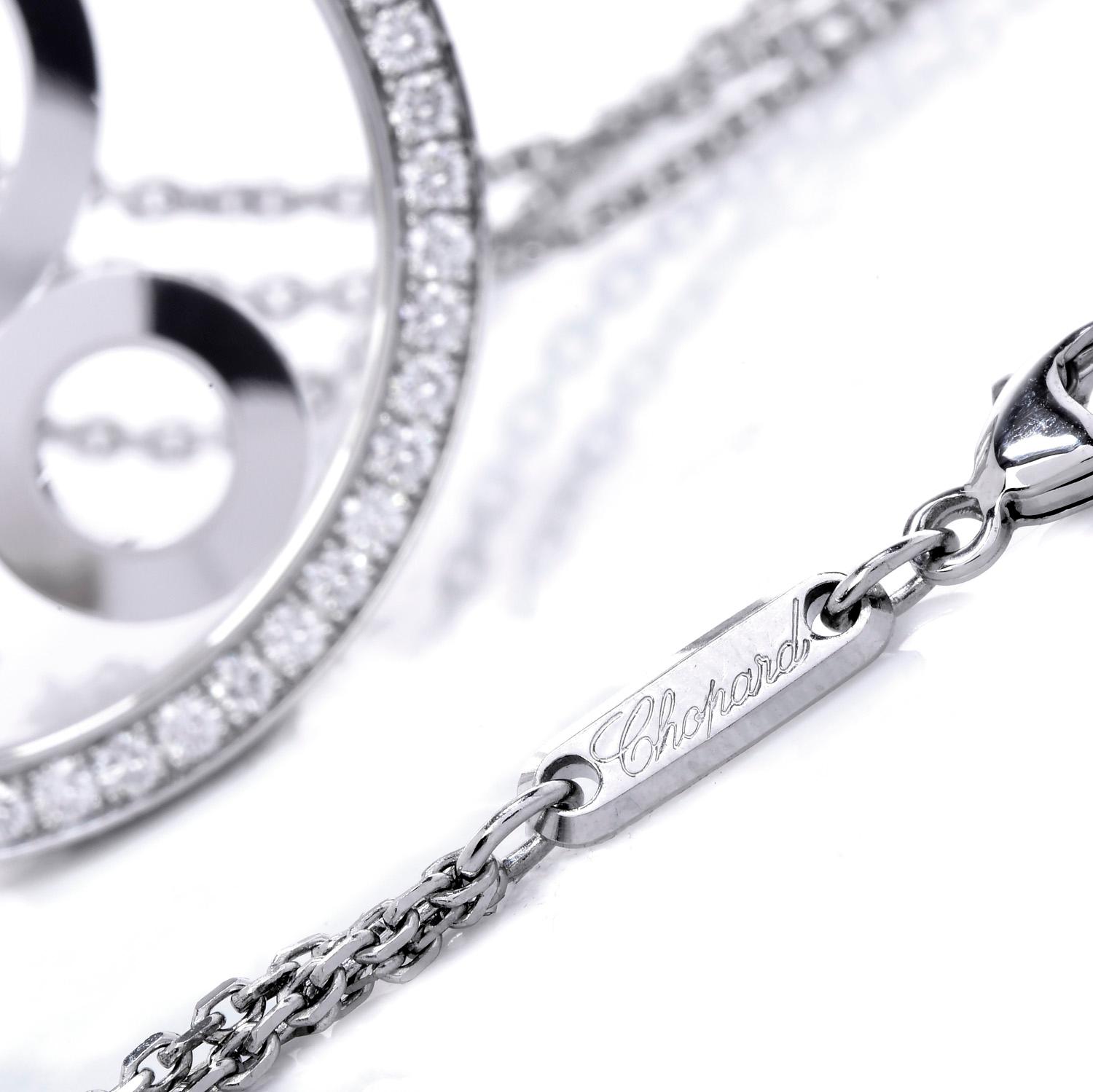 Modern Chopard Happy Diamond 18K White Gold Circular Pendant Necklace