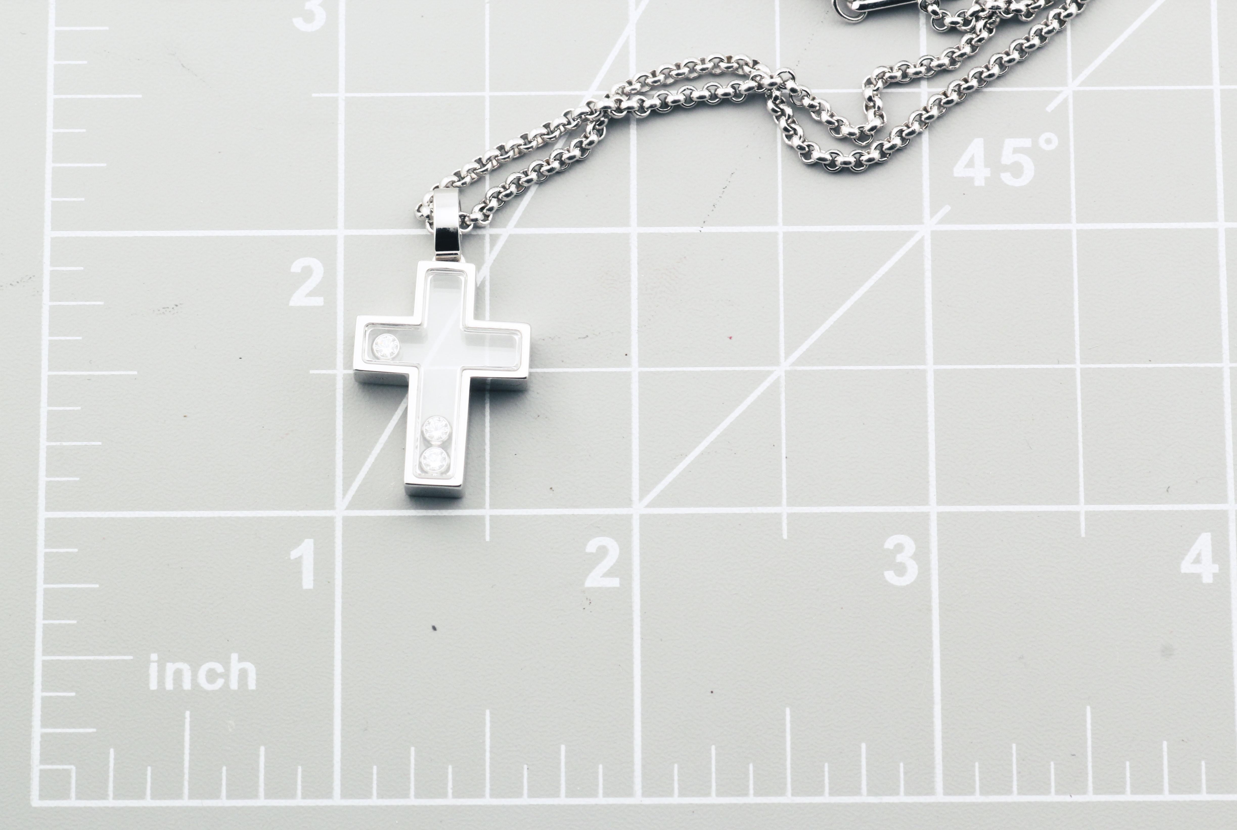 Brilliant Cut Chopard Happy Diamond 18k White Gold Cross Pendant Necklace