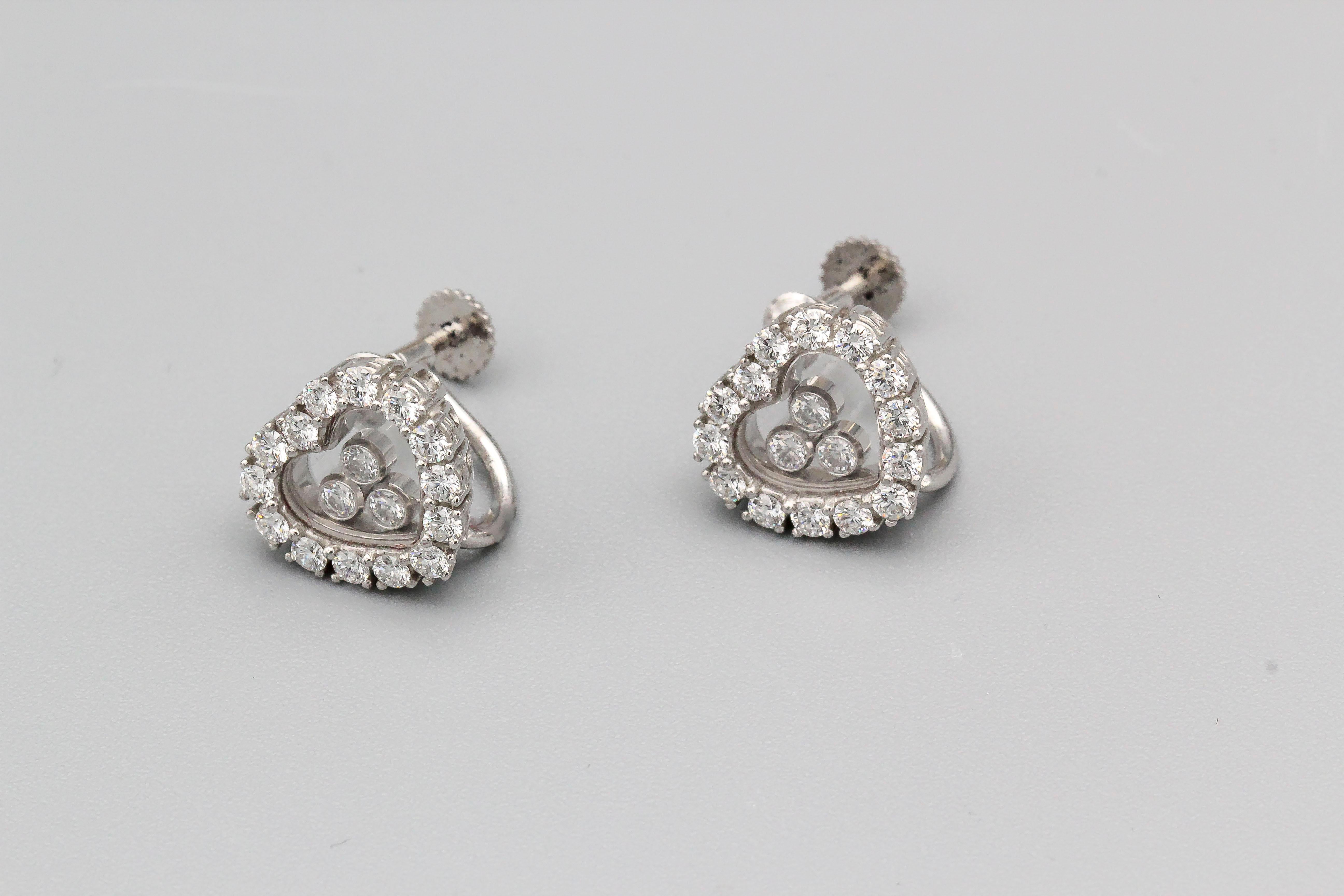 Contemporary Chopard Happy Diamond 18 Karat White Gold Earrings for Non Pierced Ears