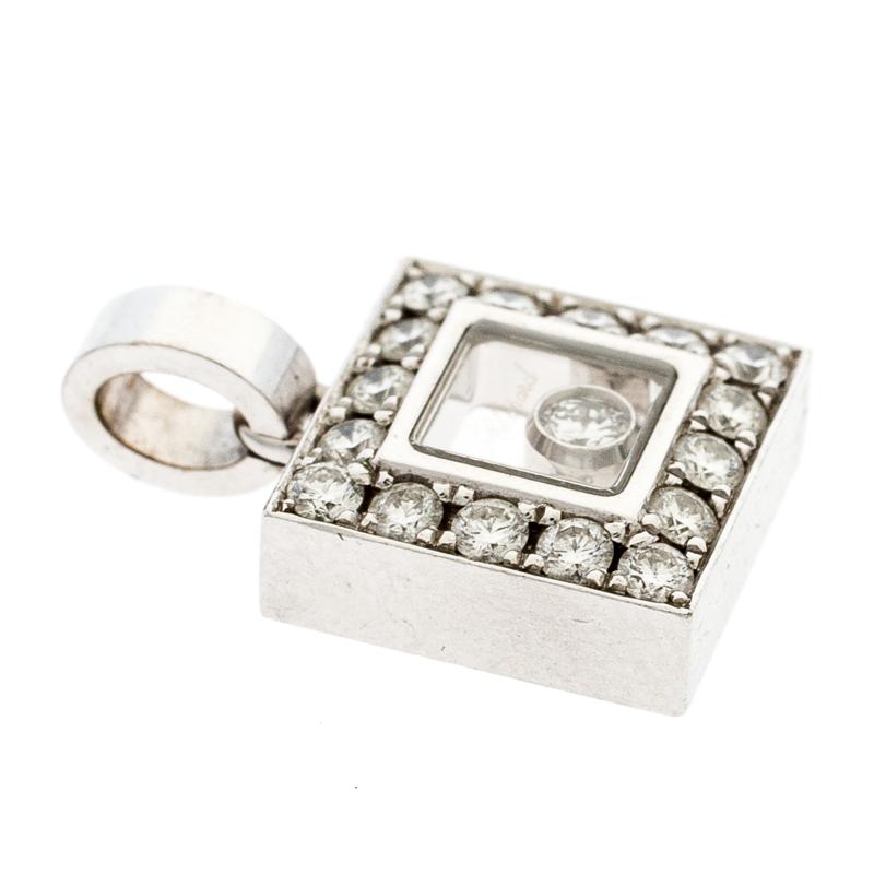 Contemporary Chopard Happy Diamond 18k White Gold Square Pendant