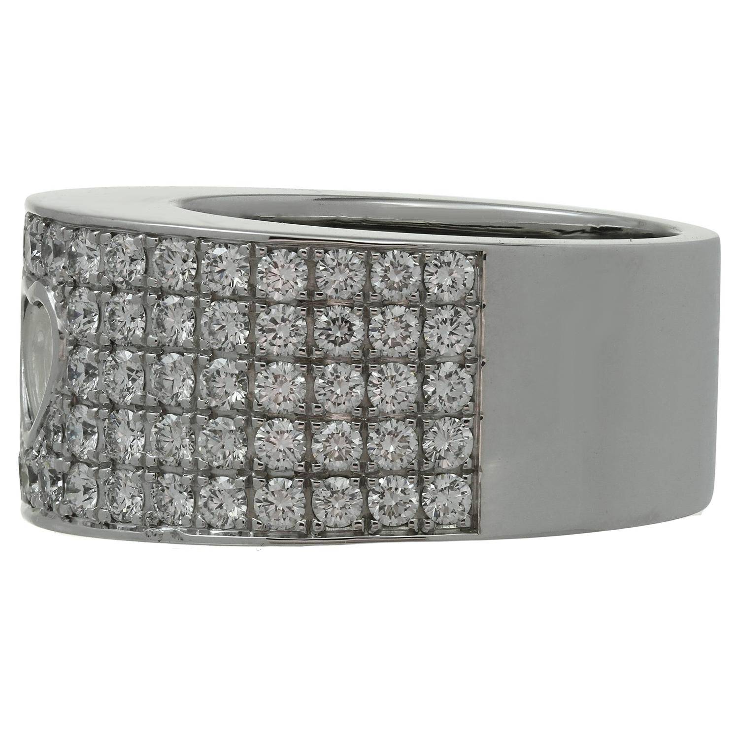 Women's Chopard Happy Diamond 18k White Gold Wide Ring For Sale