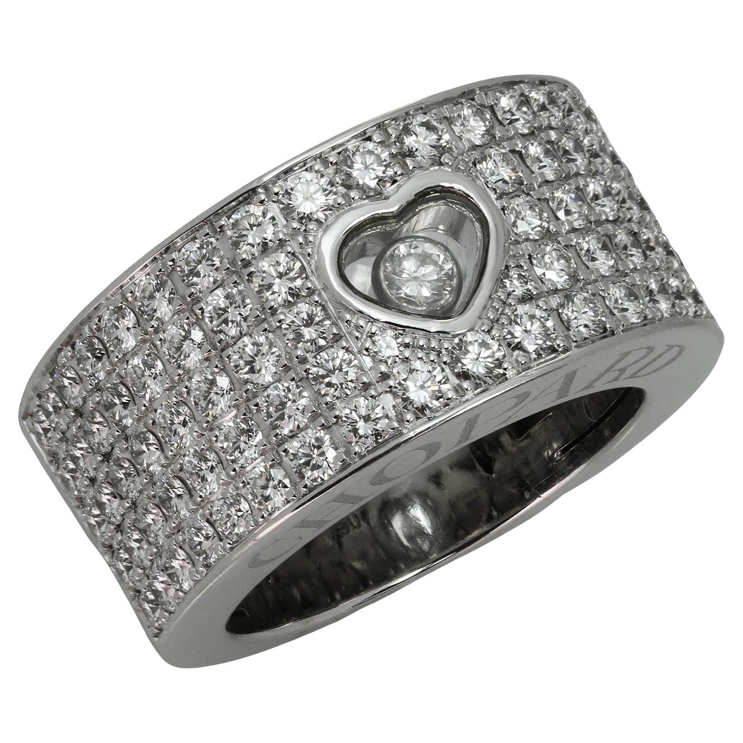 Chopard Happy Diamond 18k White Gold Wide Ring For Sale at 1stDibs