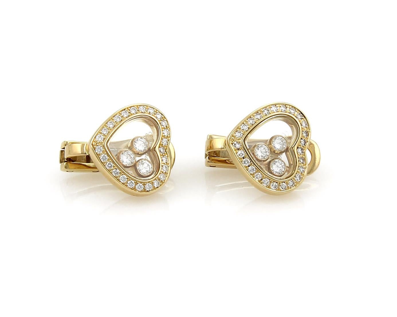 Chopard Boucles d'oreilles Happy Diamond en or jaune 18 carats avec clip en forme de cœur non percé