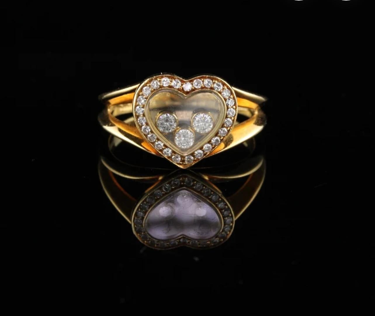 Chopard Happy Diamond 18K Yellow Gold Heart Ring, Estate In Excellent Condition In New York, NY