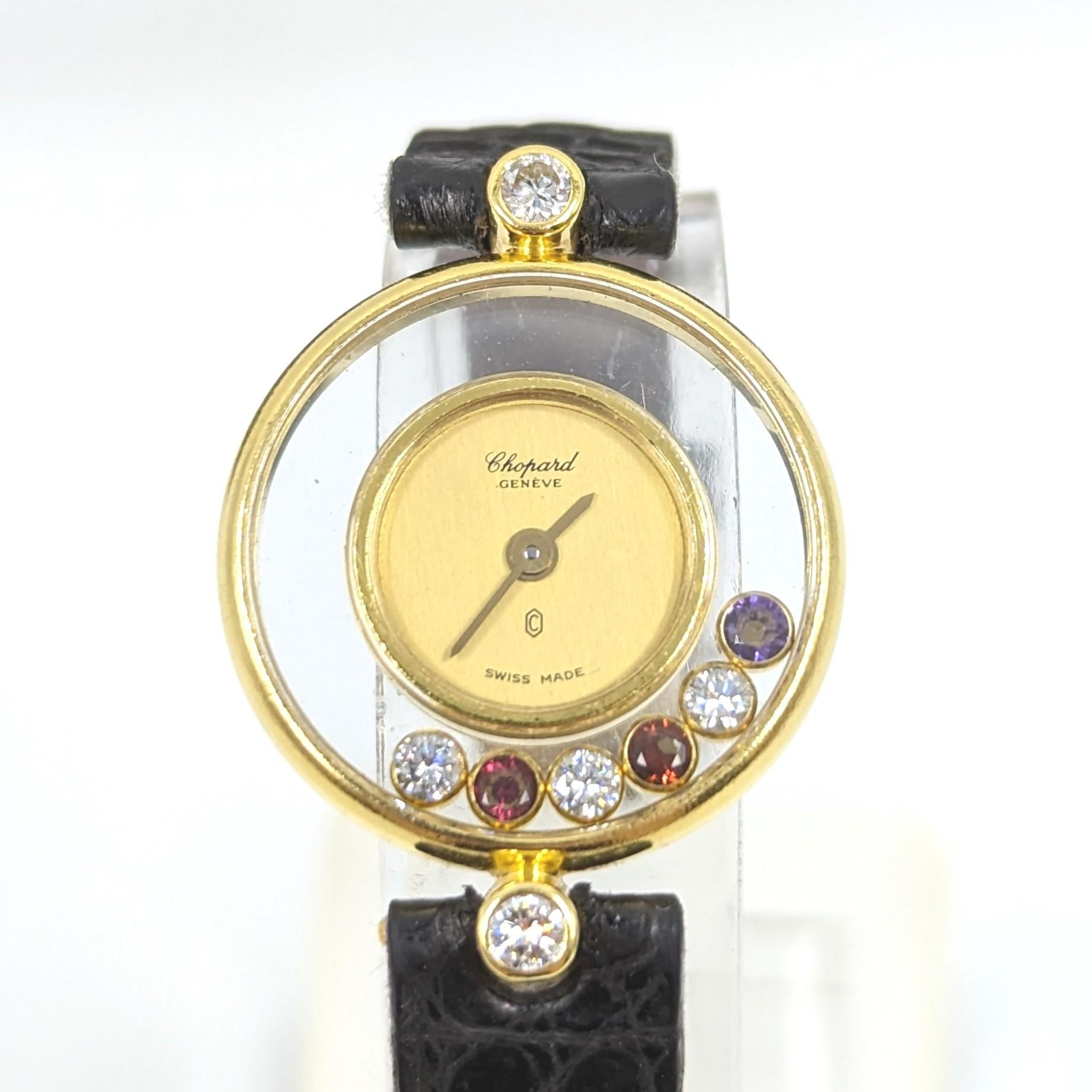 Happy Diamond: 18 Karat Gelbgold Uhr mit mehrfarbigen Edelsteinen Ref. 20,4069 (Rundschliff) im Angebot
