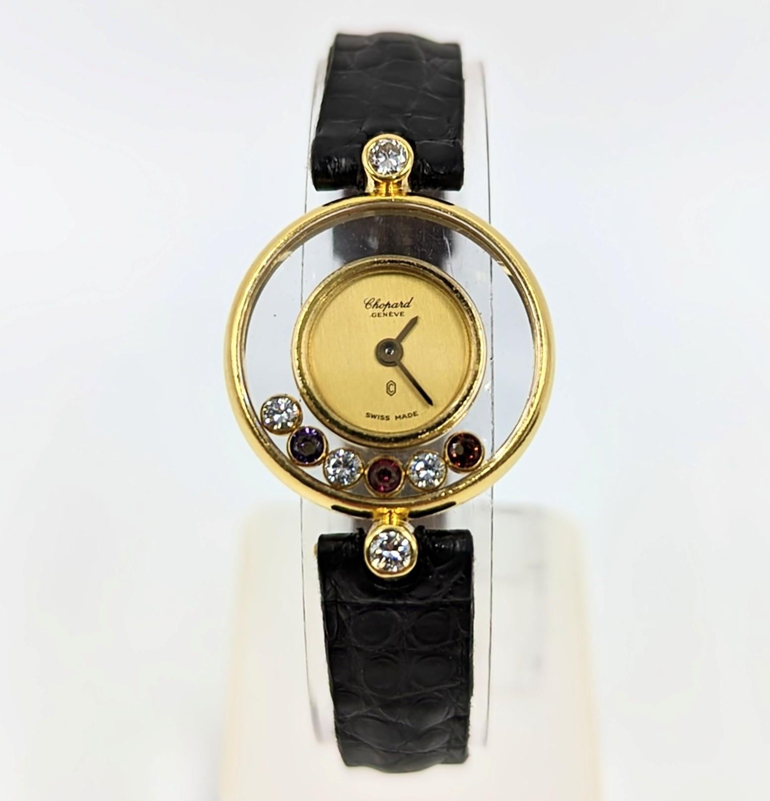 Happy Diamond: 18 Karat Gelbgold Uhr mit mehrfarbigen Edelsteinen Ref. 20,4069 Damen im Angebot