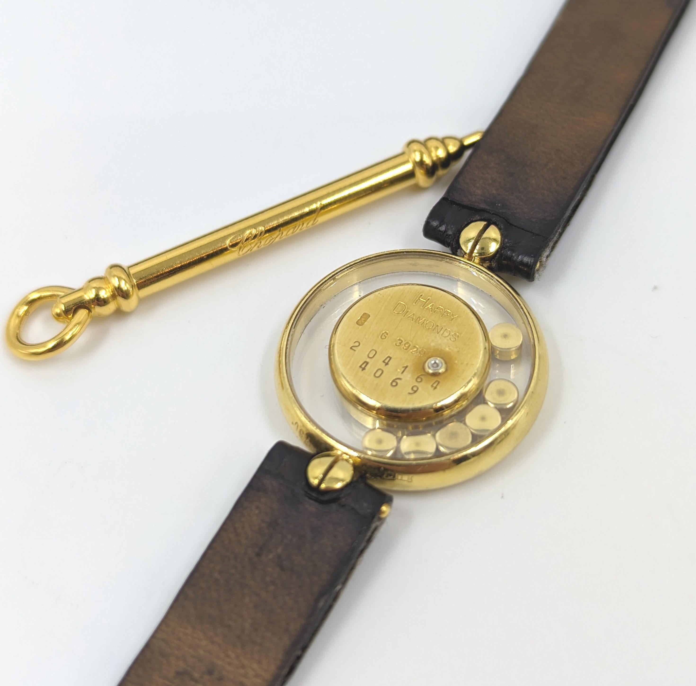 Women's Chopard Happy Diamond 18k Yellow Gold Multicolored Gemstone Watch Ref. 20.4069 For Sale