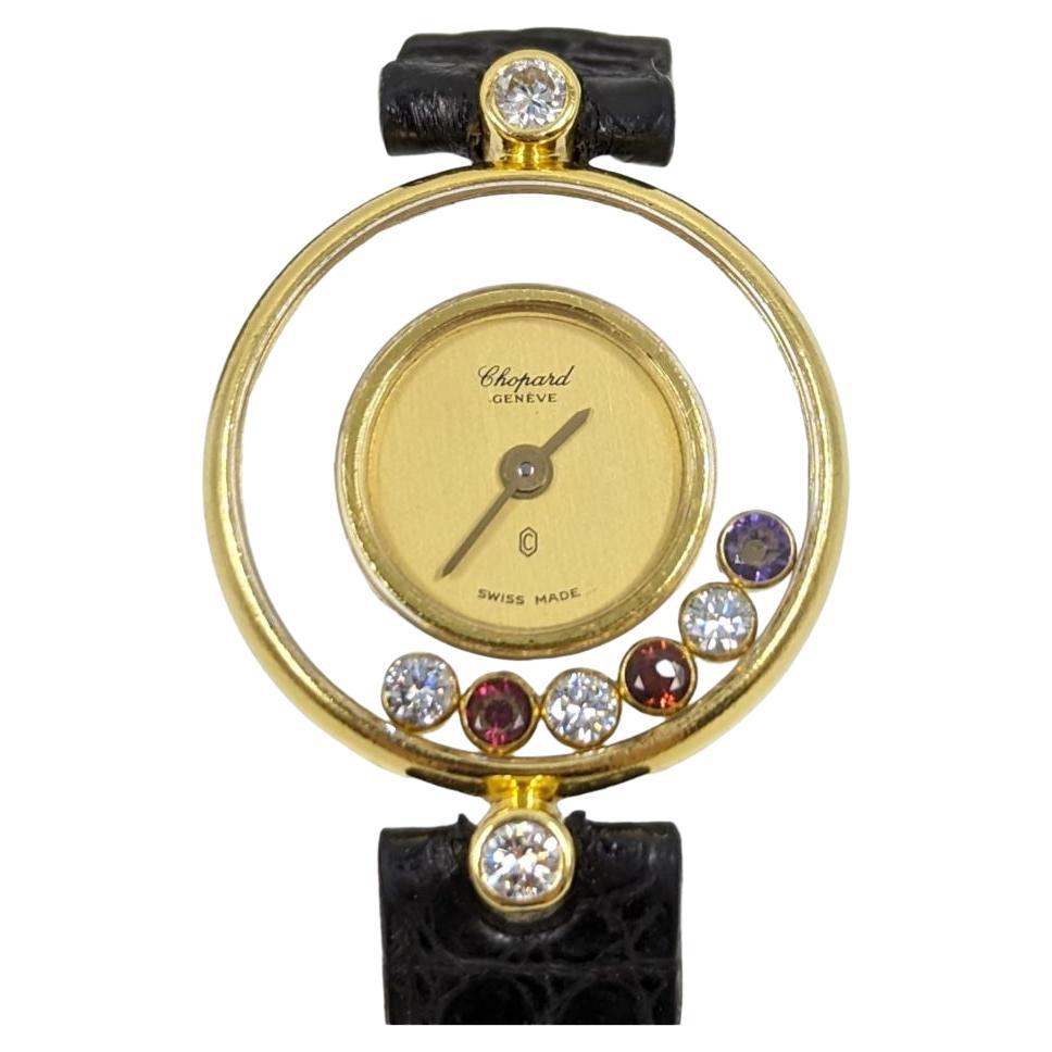 Chopard Happy Diamond 18k Yellow Gold Multicolored Gemstone Watch Ref. 20.4069 For Sale