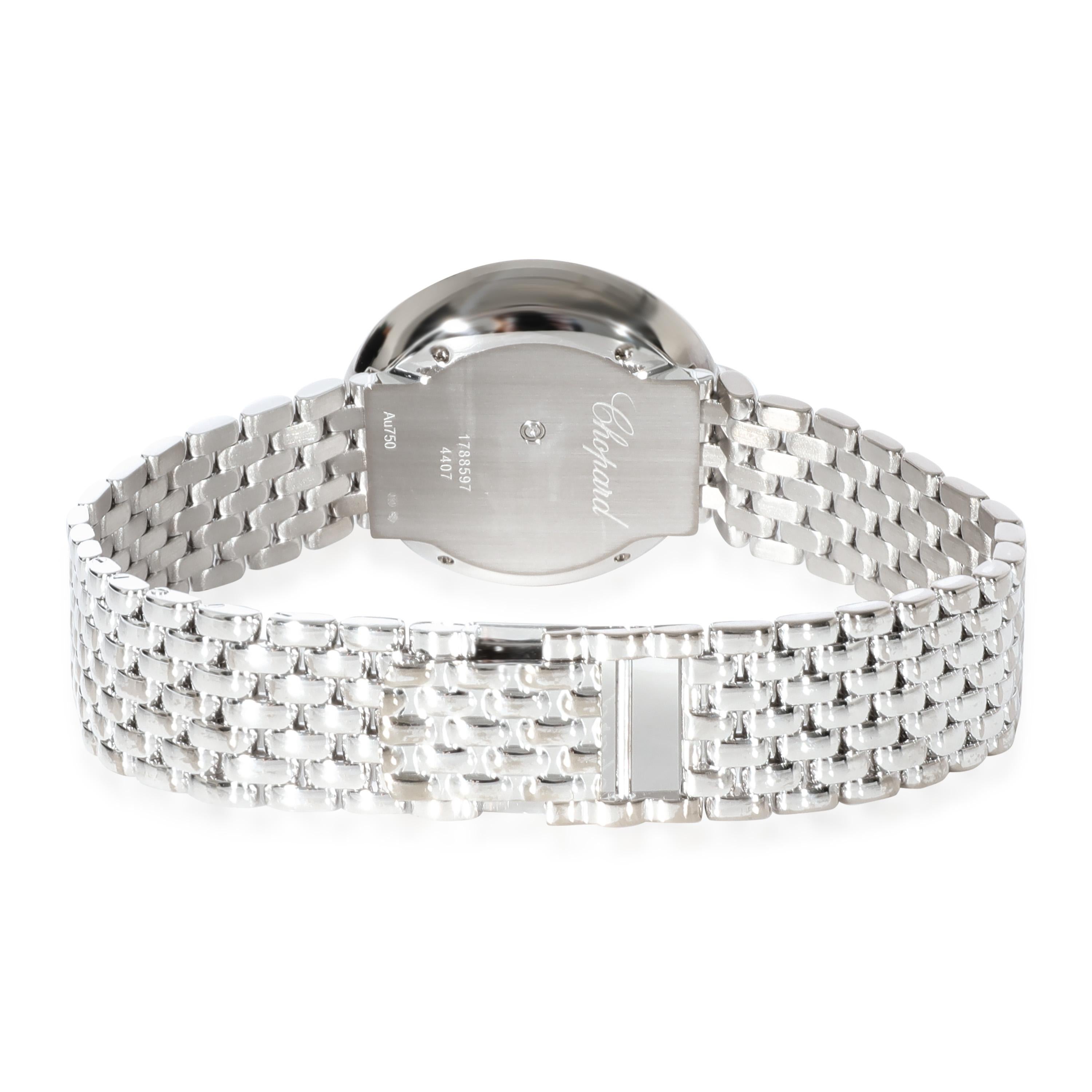 Chopard Happy Diamond 204407-1003 Women's Watch in 18kt White Gold

SKU: 128502

PRIMARY DETAILS
Brand: Chopard
Model: Happy Diamond
Country of Origin: Switzerland
Movement Type: Quartz: Battery
Year of Manufacture: 2010-2019
Condition: Since 1993,